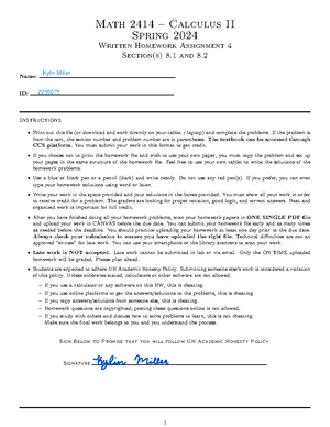 Math 2414 – Calculus II Written Homework Assignment 2 (Spring 2024 ...