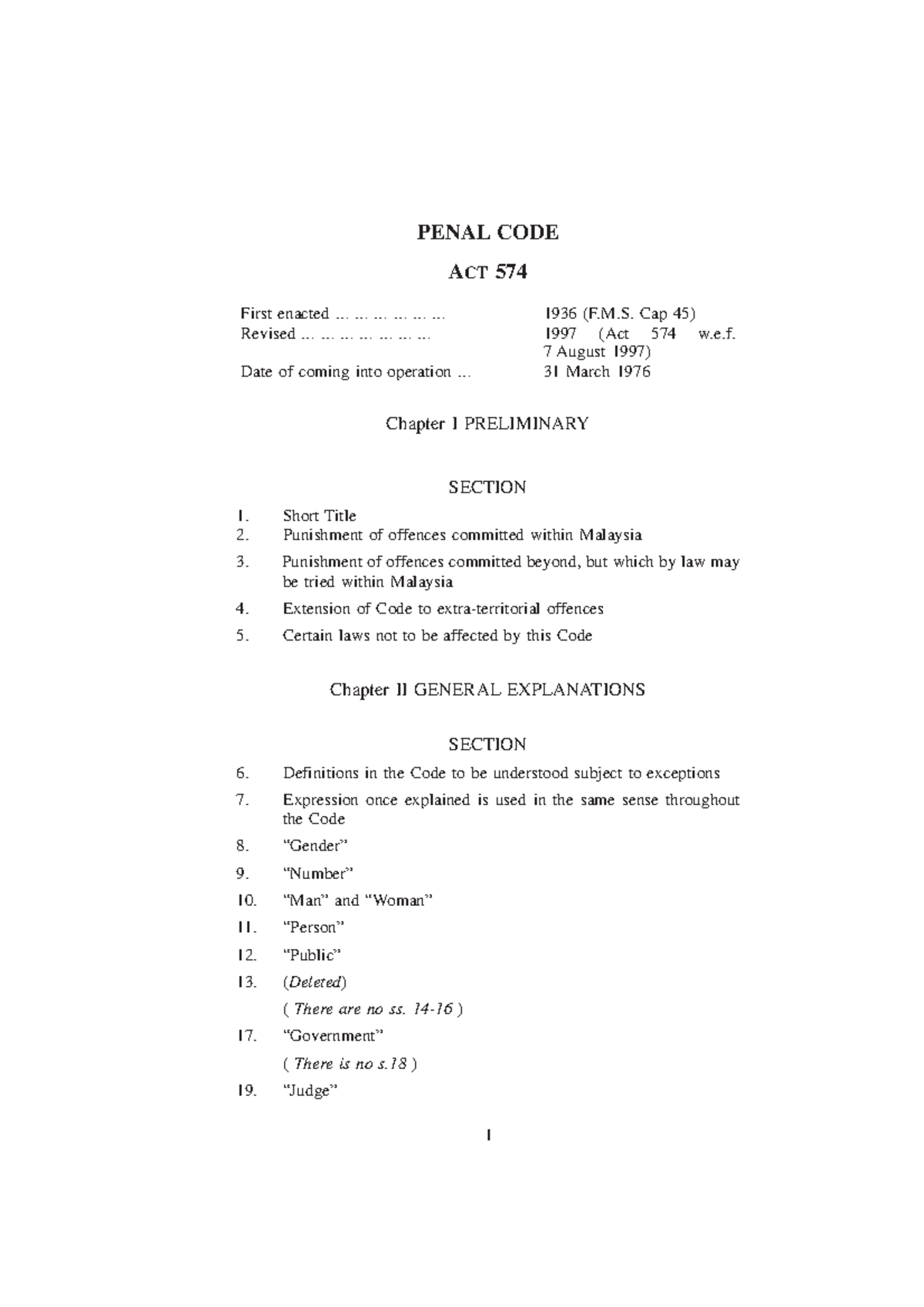 (MY) Overview of the Penal Code Act 574: Key Sections and Provisions ...