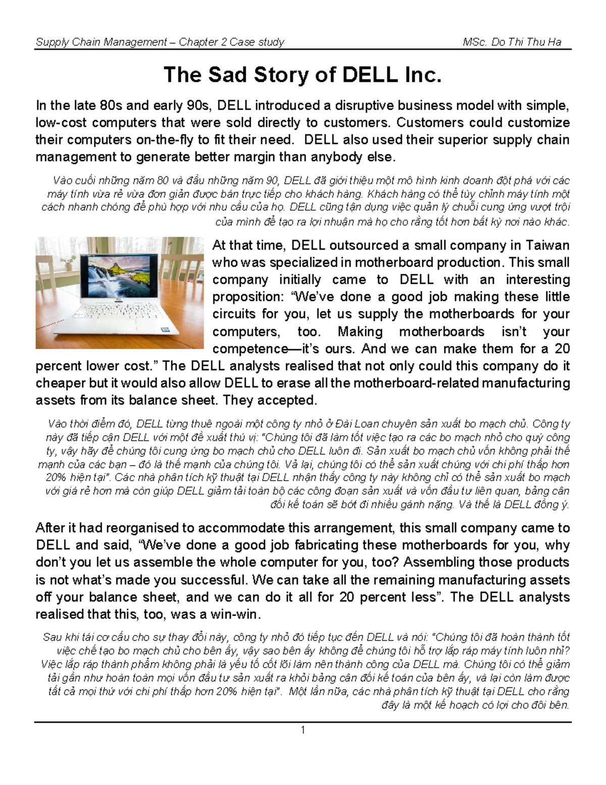 Chap 2 - Case study Dell - Supply Chain Management – Chapter 2 Case ...