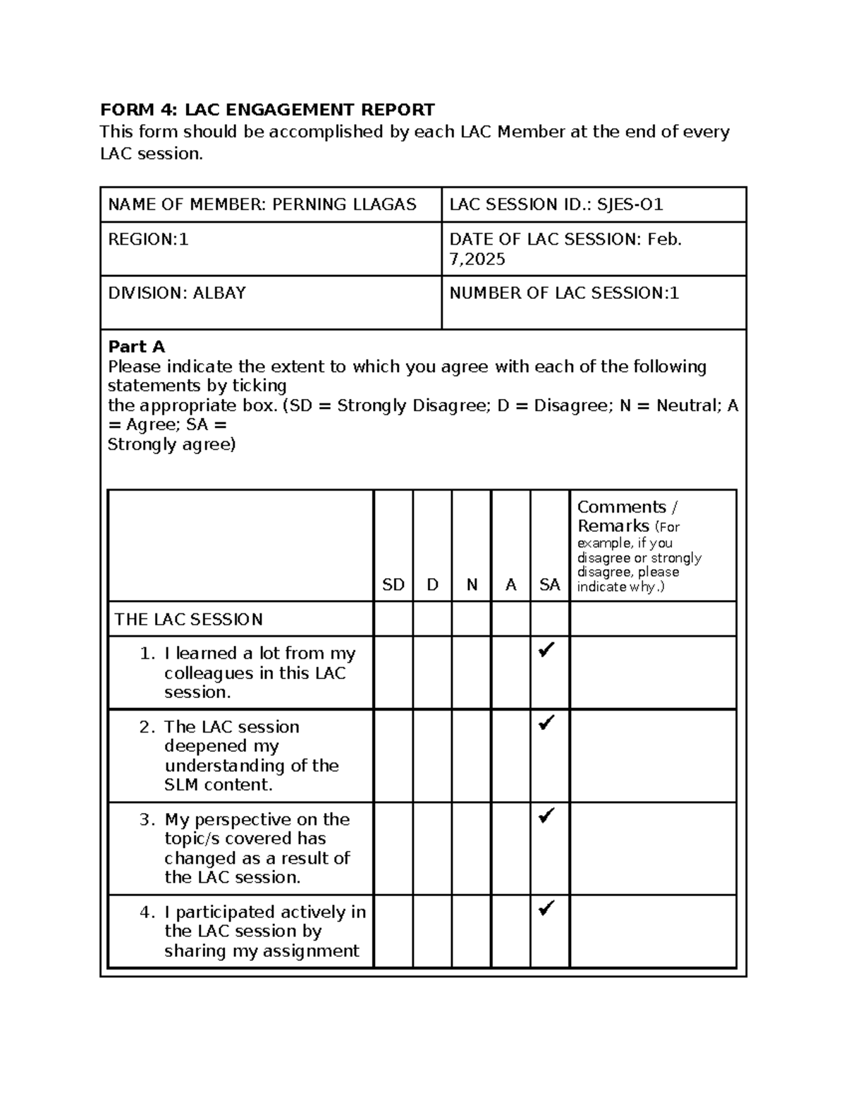 LAC ENGAGEMENT REPORT FORM 4: Insights from Sessions 1 & 3 - Studocu