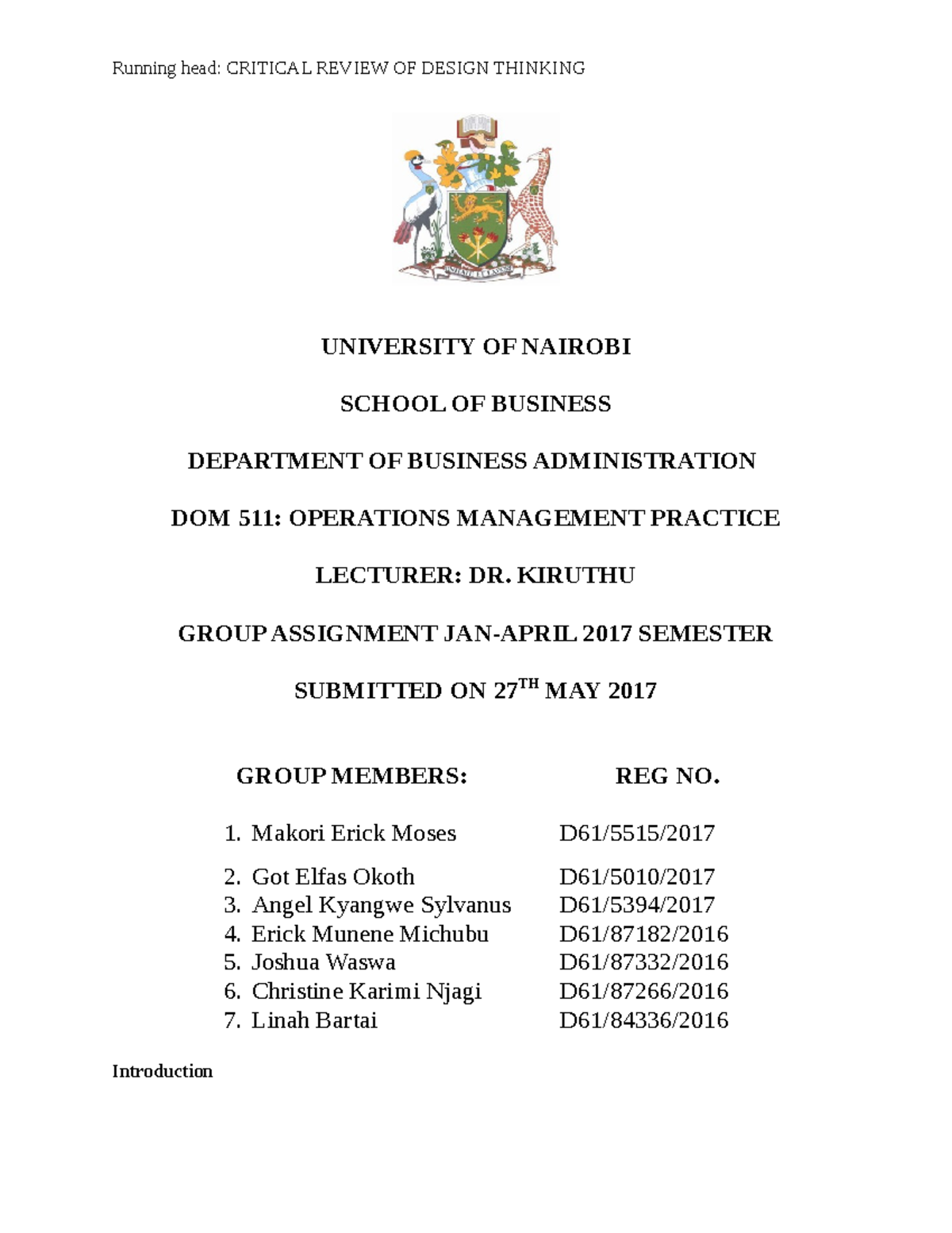 Product Design Exam Paper - Running head: CRITICAL REVIEW OF DESIGN ...
