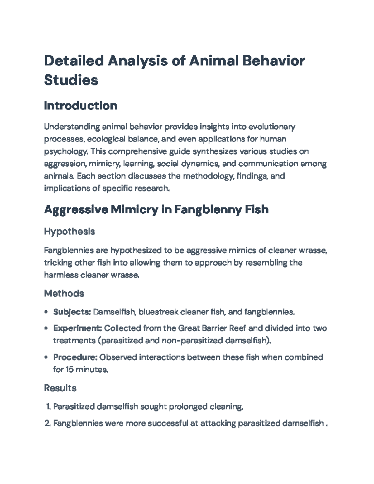 Comprehensive Analysis of Animal Behavior Studies: Insights and ...