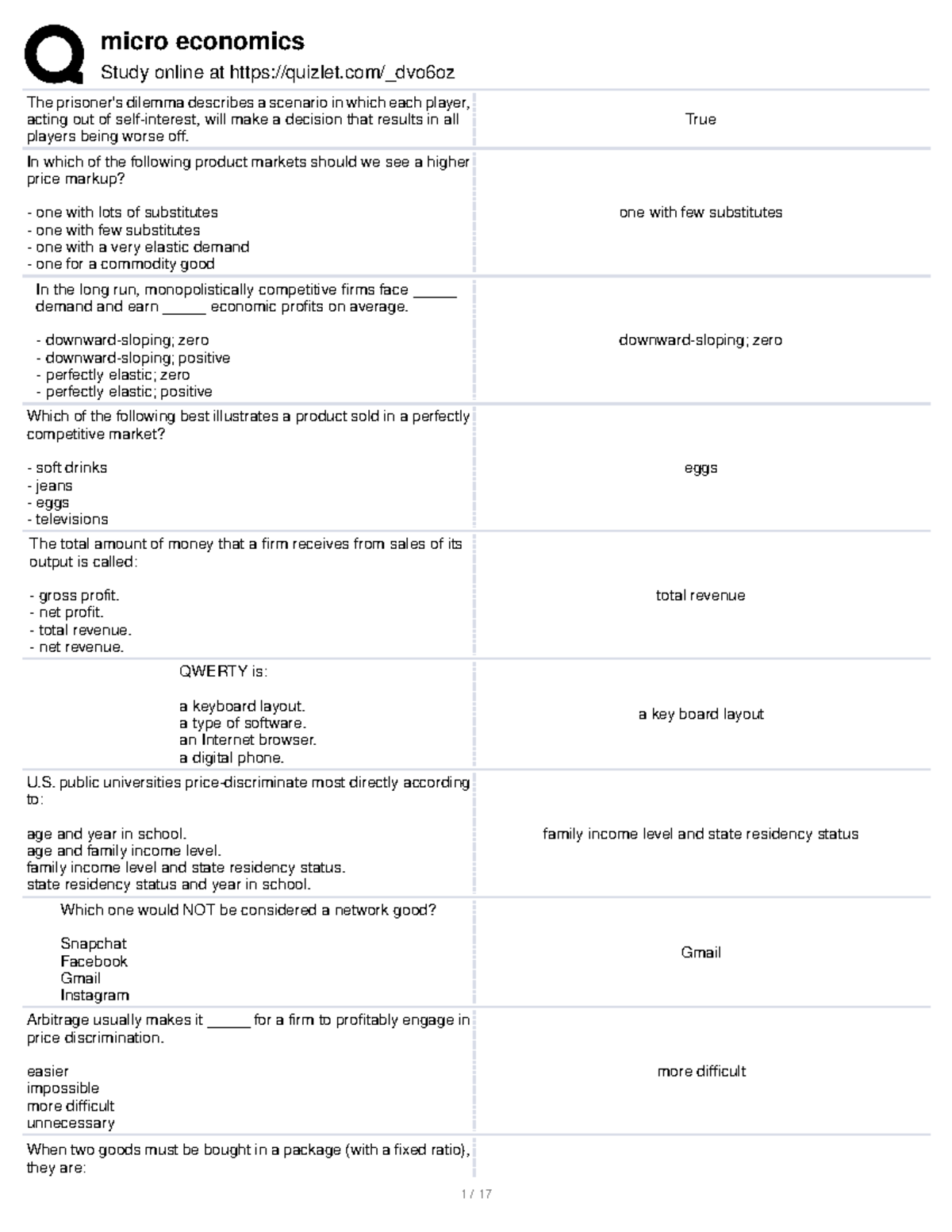 Micro Quizlet Review - Economics Concepts and Applications - Studocu