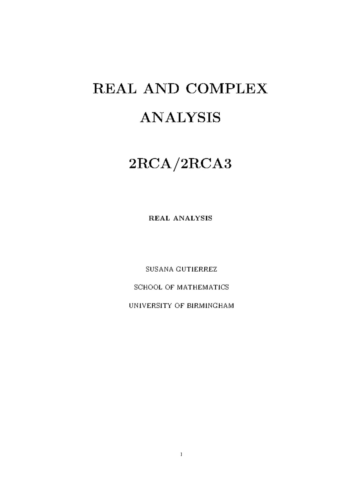 Complete Lecture Notes for 2RCA: Real and Complex Analysis 2018 - Studocu