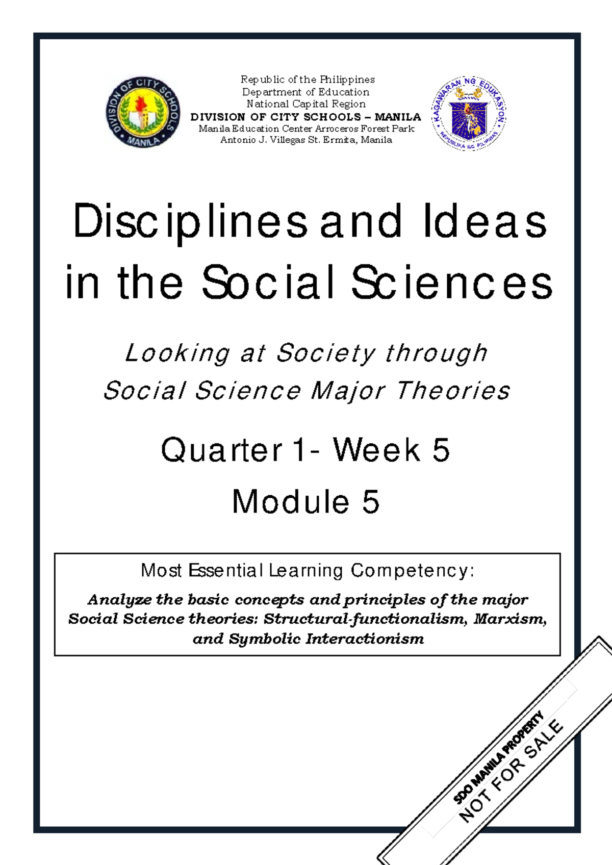 DISS Q1 Mod5 Major Social Science Theories: Concepts & Principles - Studocu