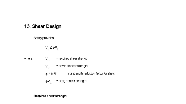 Mathcad 13: Shear Design Safety Provision and Required Strength - Studocu