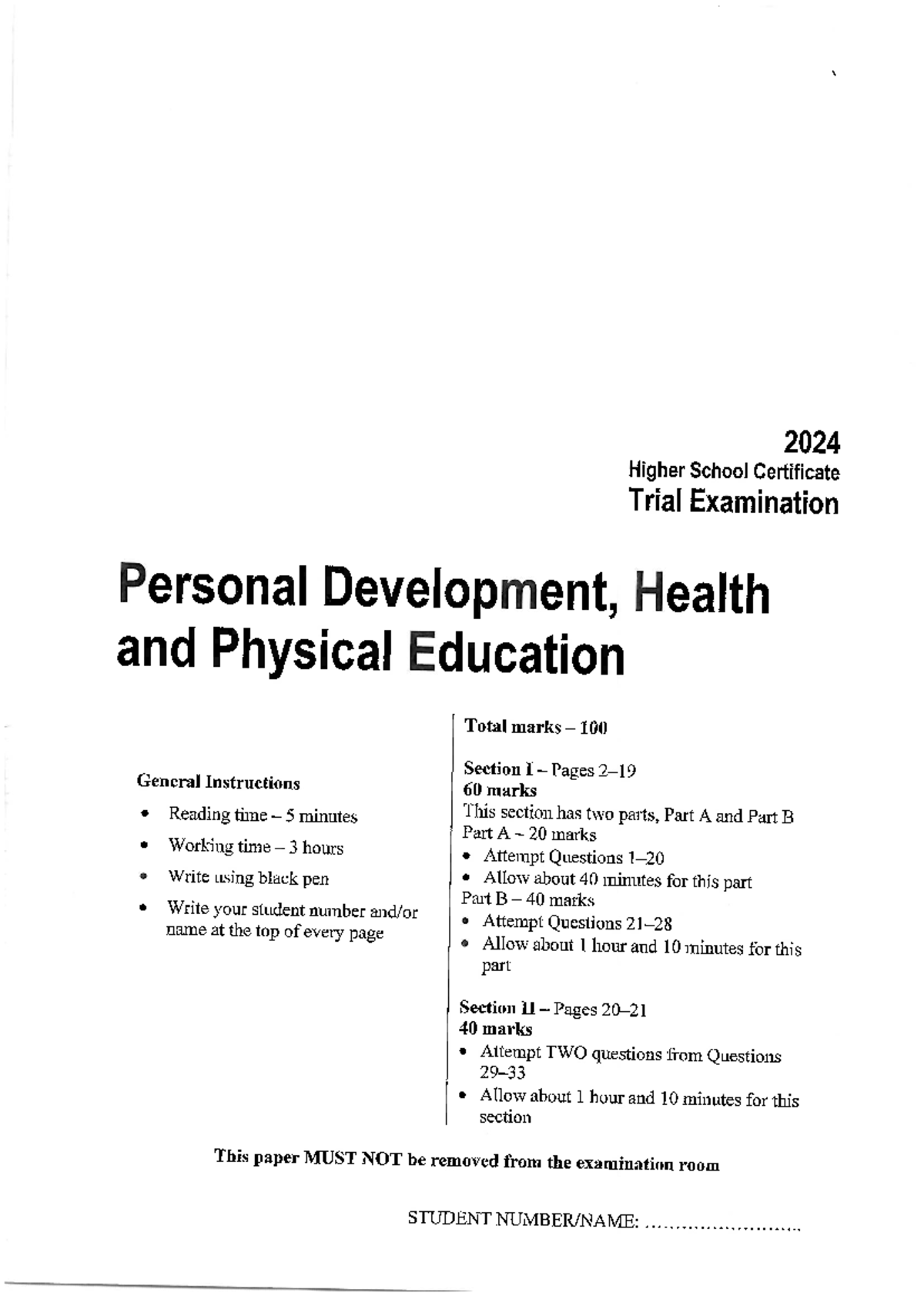 Independent Trial 2024 HSC PDHPE Exam Paper - Studocu