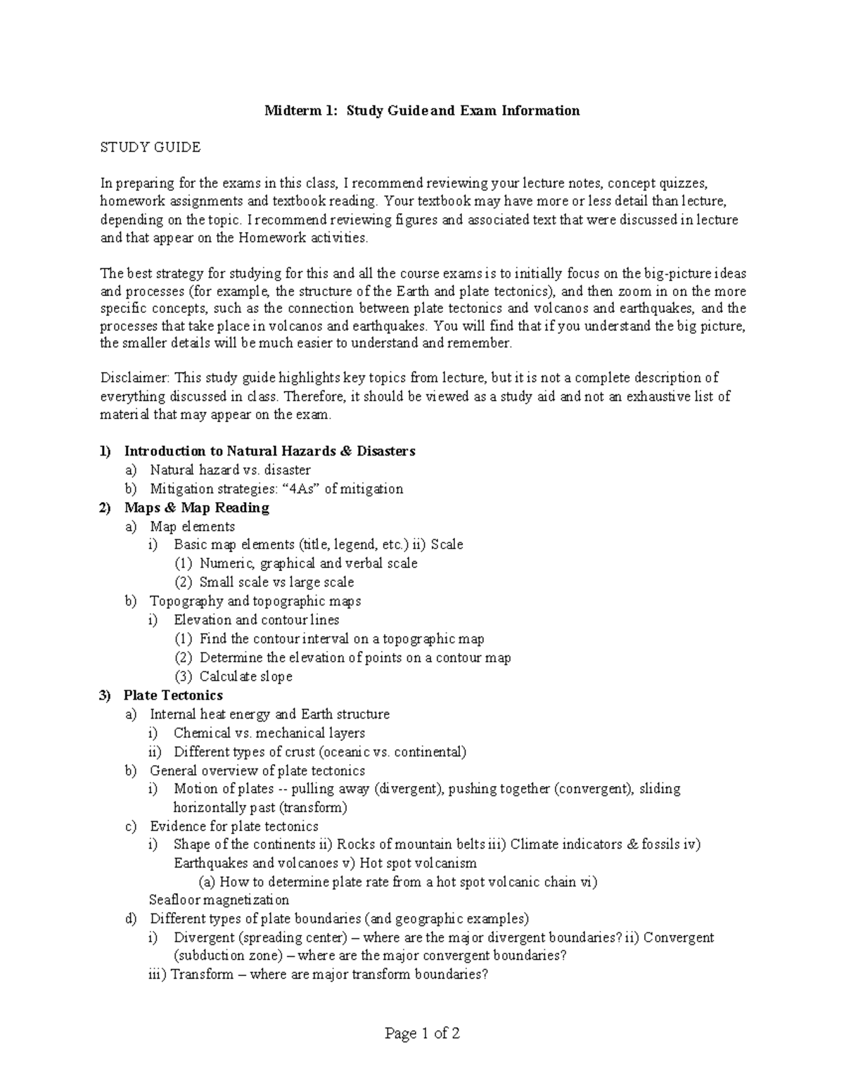 Midterm 1 Study Guide: Natural Hazards & Plate Tectonics - Studocu
