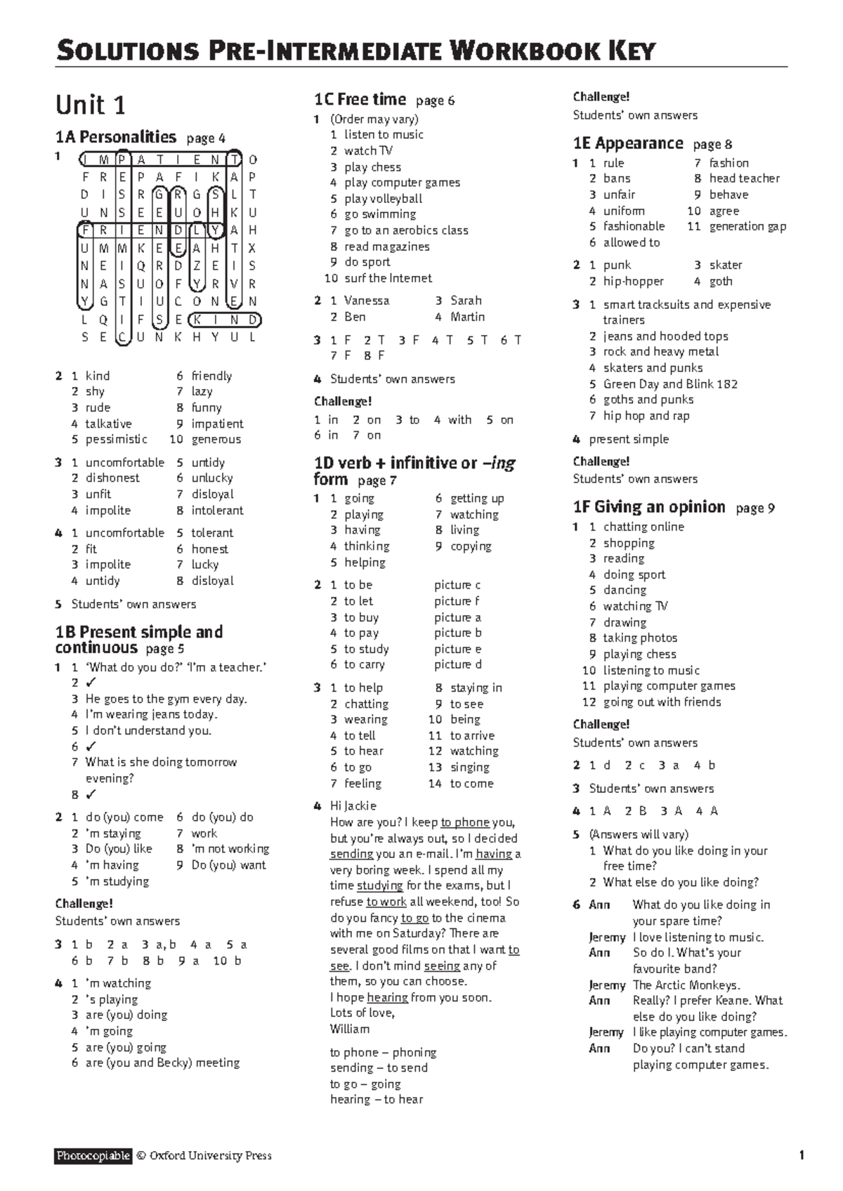 Solutions Pre Intermediate Workbook Key - ingles - UVEG - Studocu