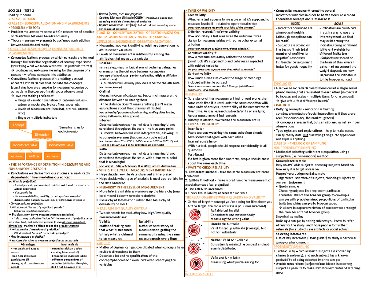 SOCI 211 - Test 2 - Research Design: Conceptualization & Measurement ...