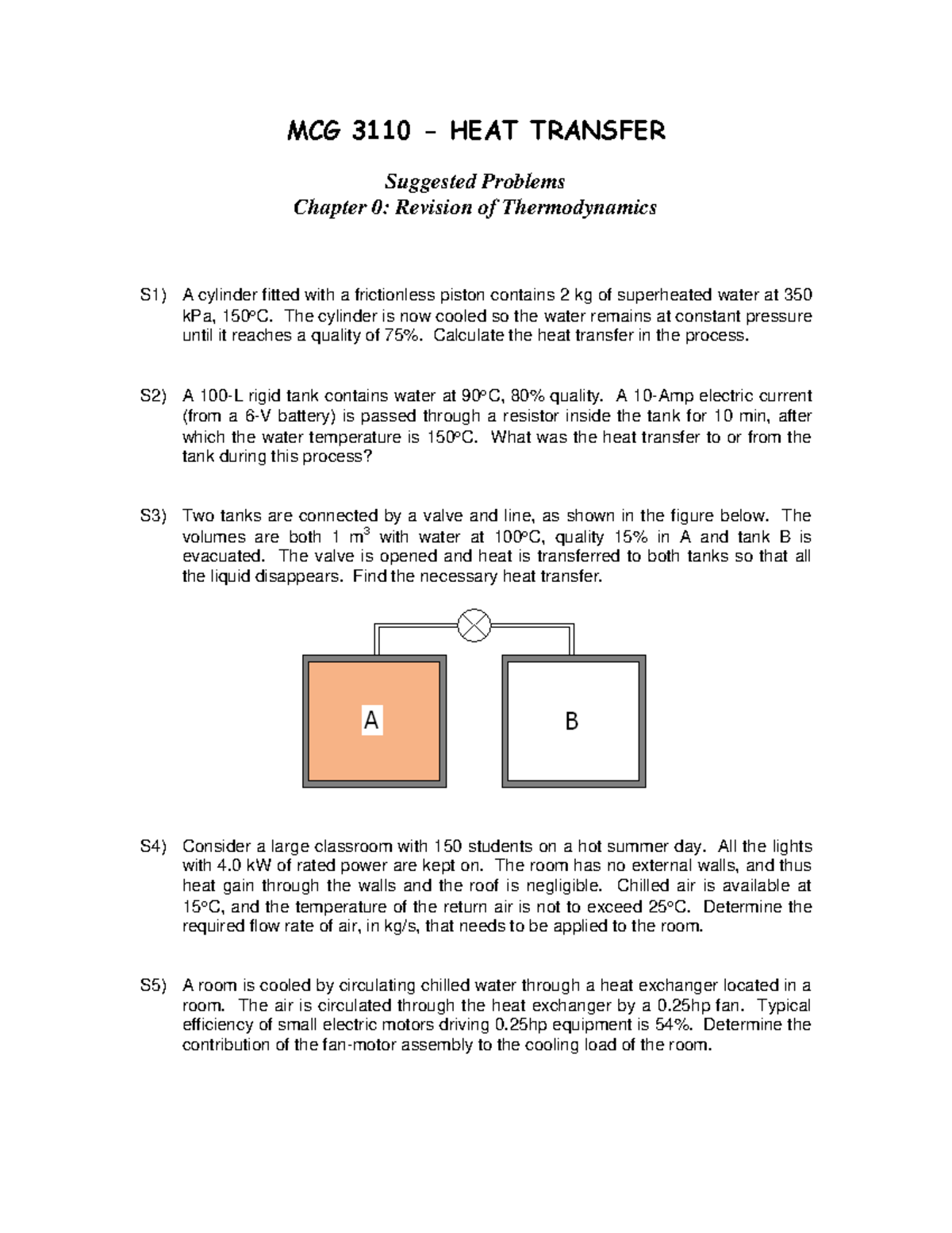 MCG 3110 HEAT TRANSFER Suggested Problems - Chapter 0 Assignment - Studocu
