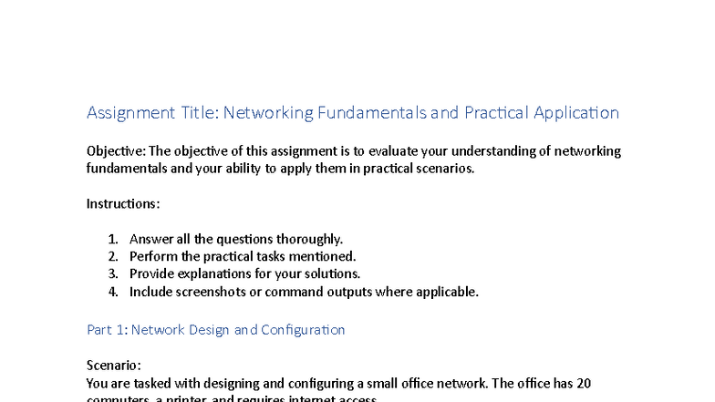 Computer and Network Technology - Assignment Task 2: Networking ...