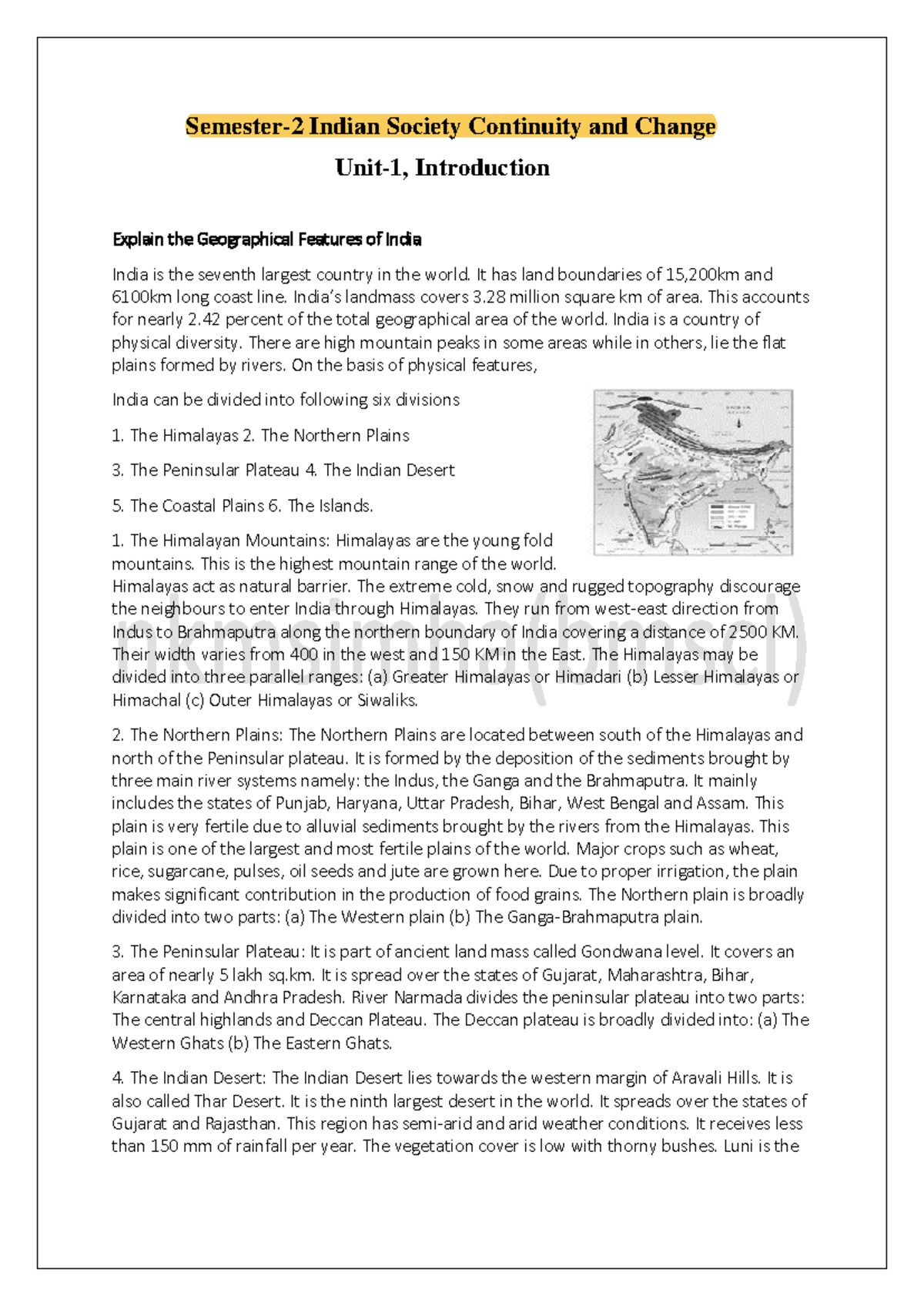 Geographical Features and Unity in Diversity of Indian Society (ISCC ...