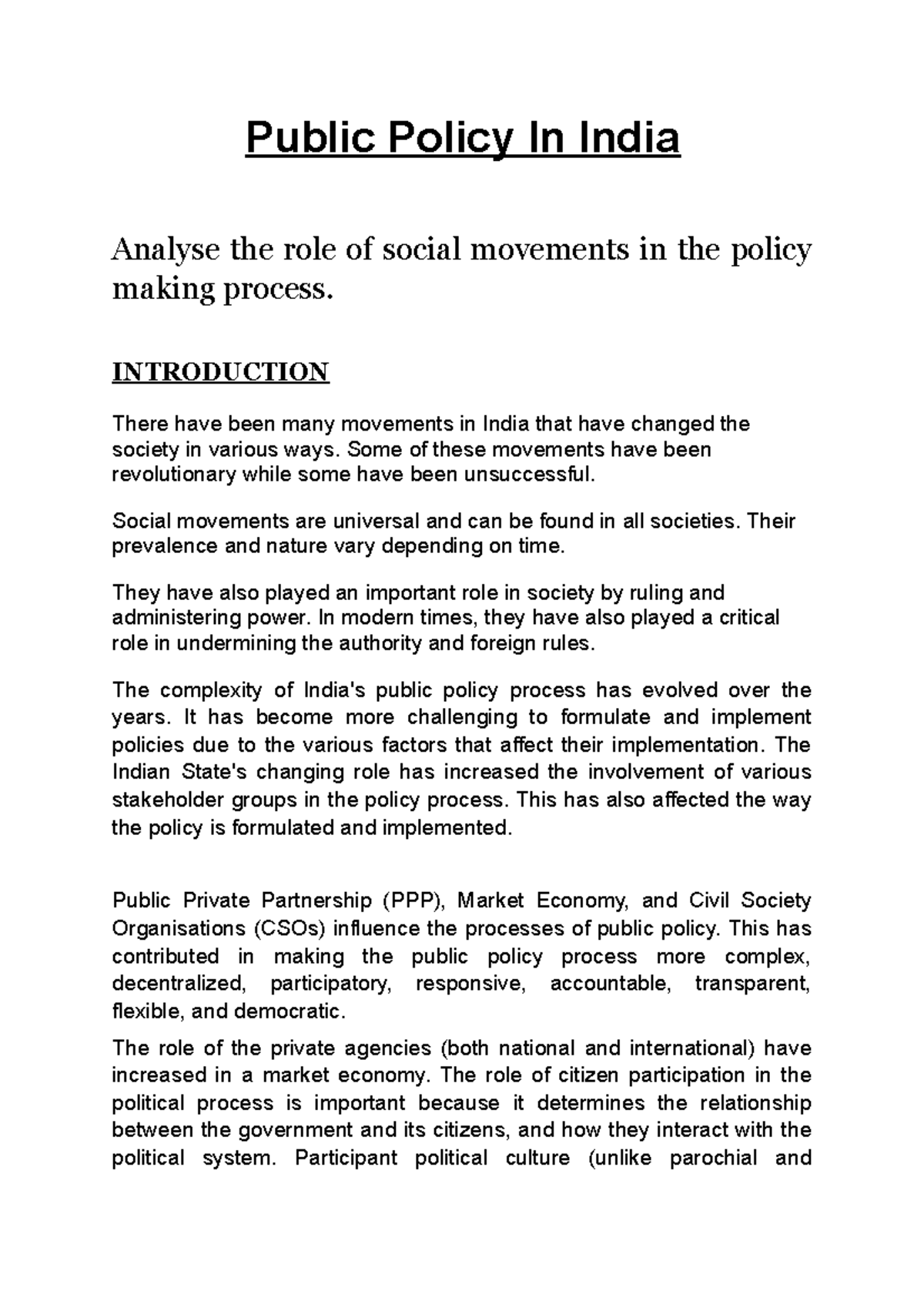 Public Policy In India Assignment, important readings, summaries for ...
