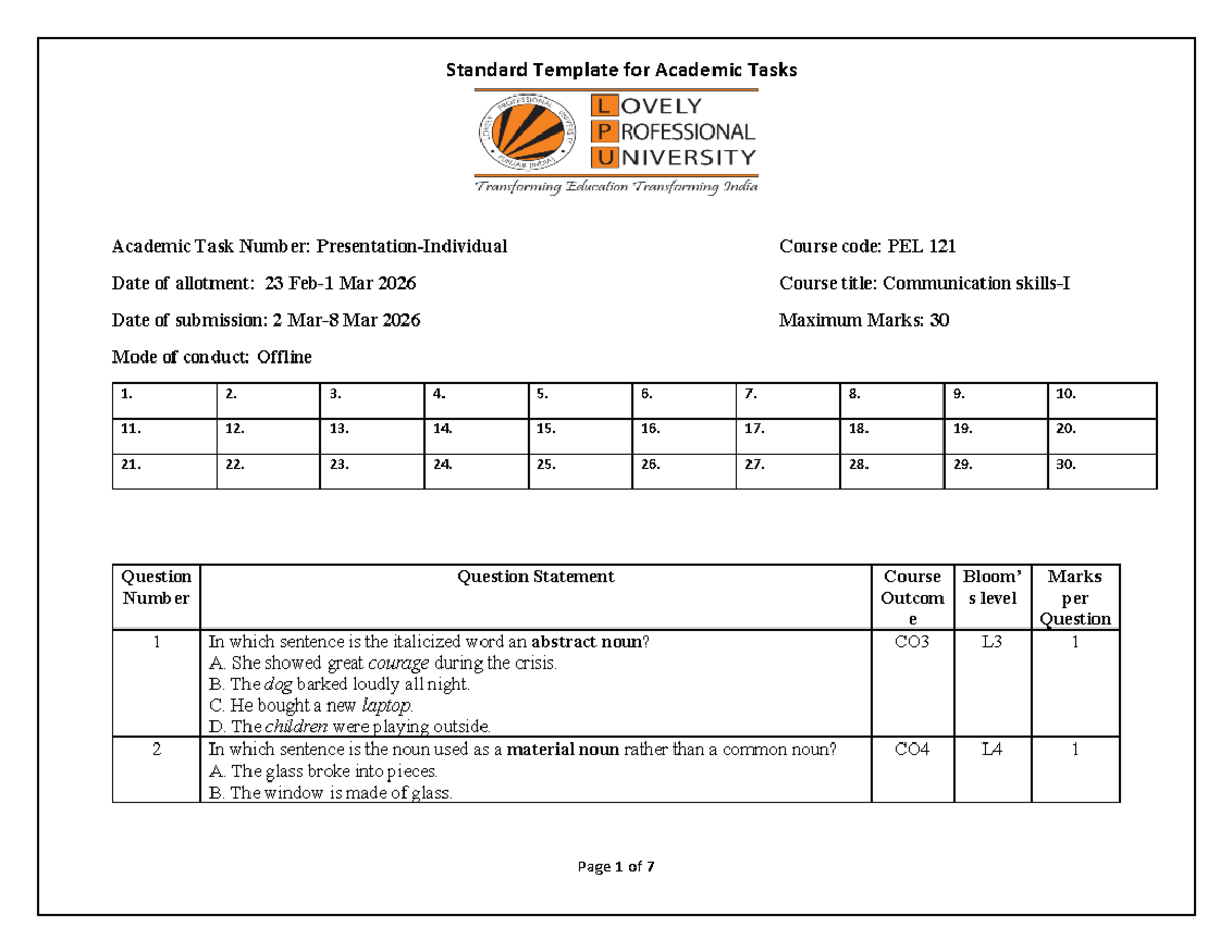 PEL 121 Academic Task 2 - Communication Sample Paper - Studocu