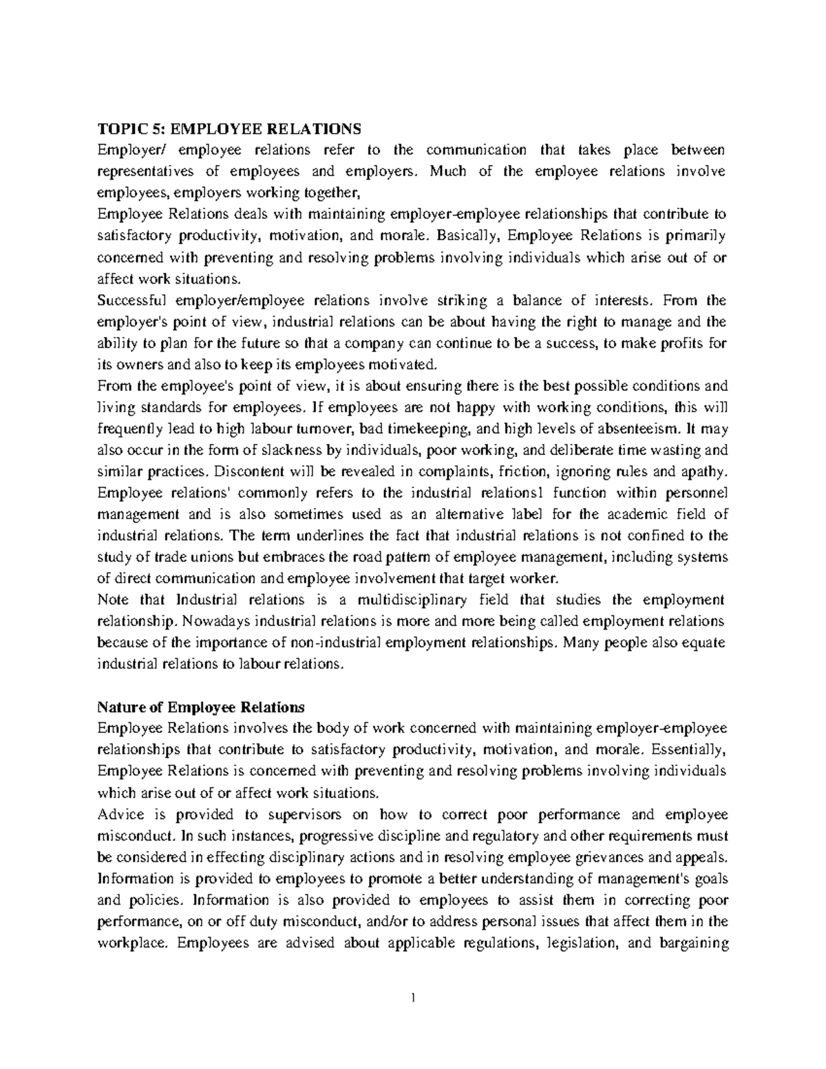 Employee Relations Overview: Key Concepts and Significance - Studocu