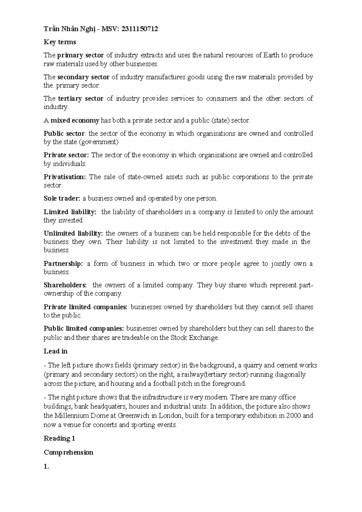 Key Terms Overview for Unit 6 - English Materials in Business - Studocu