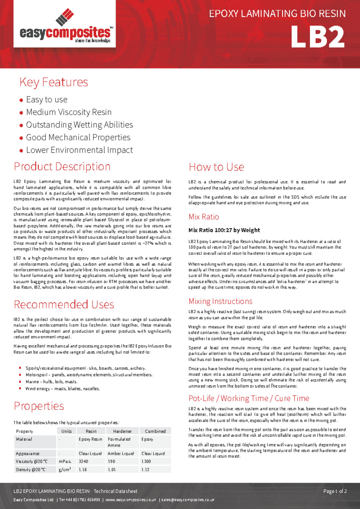 EC TDS LB2 Epoxy Laminating Bio Resin Technical Data Sheet - Studeersnel