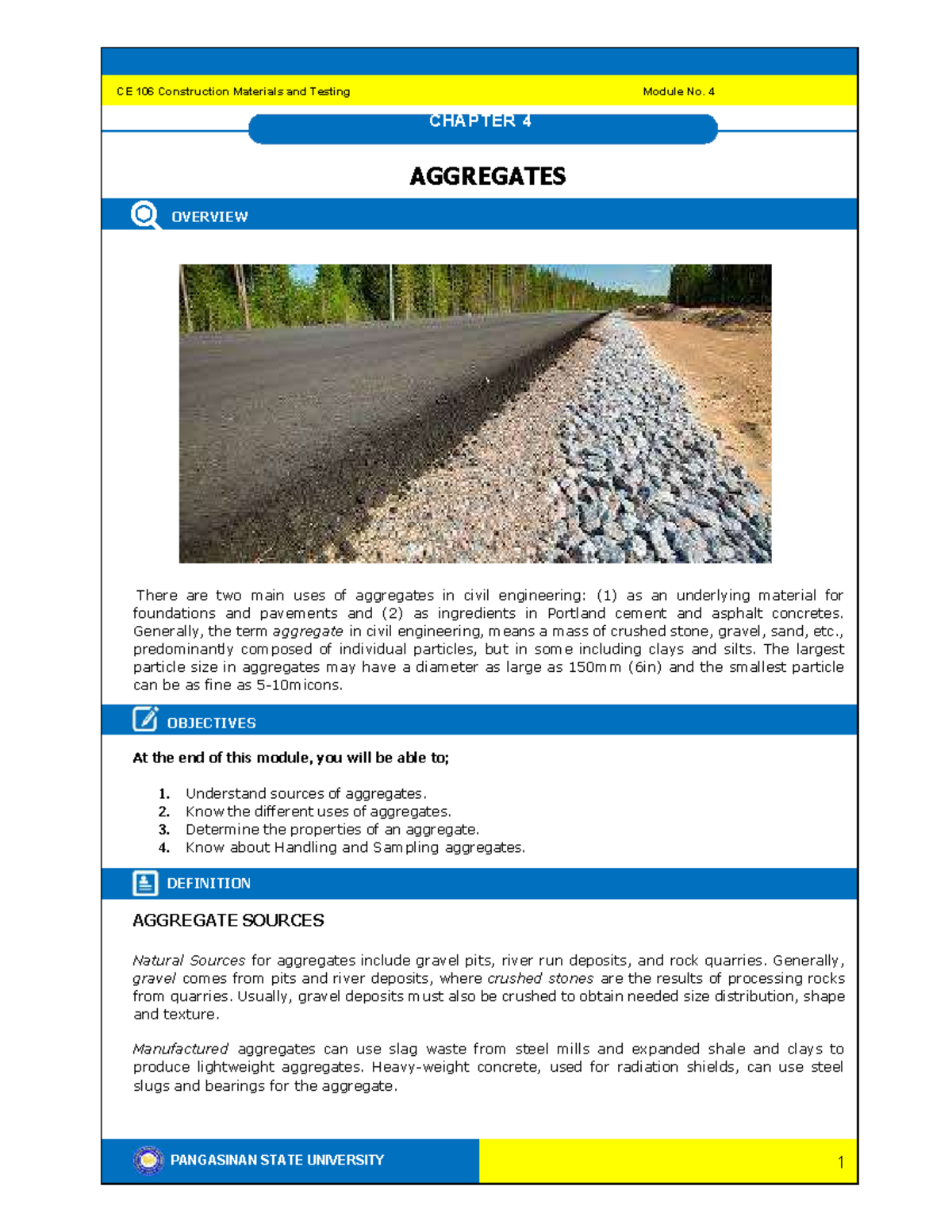 CE 106 Construction Materials and Testing: Module 4 - Aggregates ...