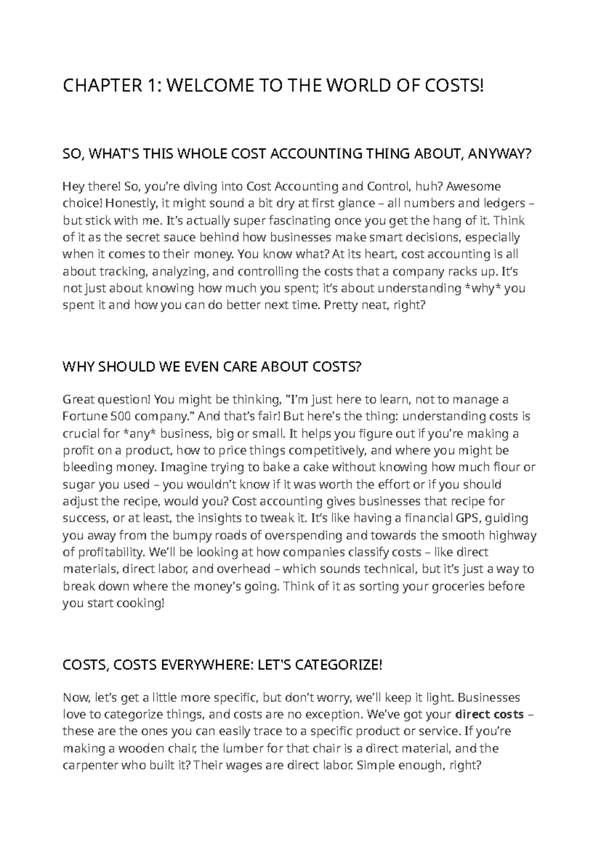 Cost Accounting & Control: Chapter 1 Overview and Insights - Studocu