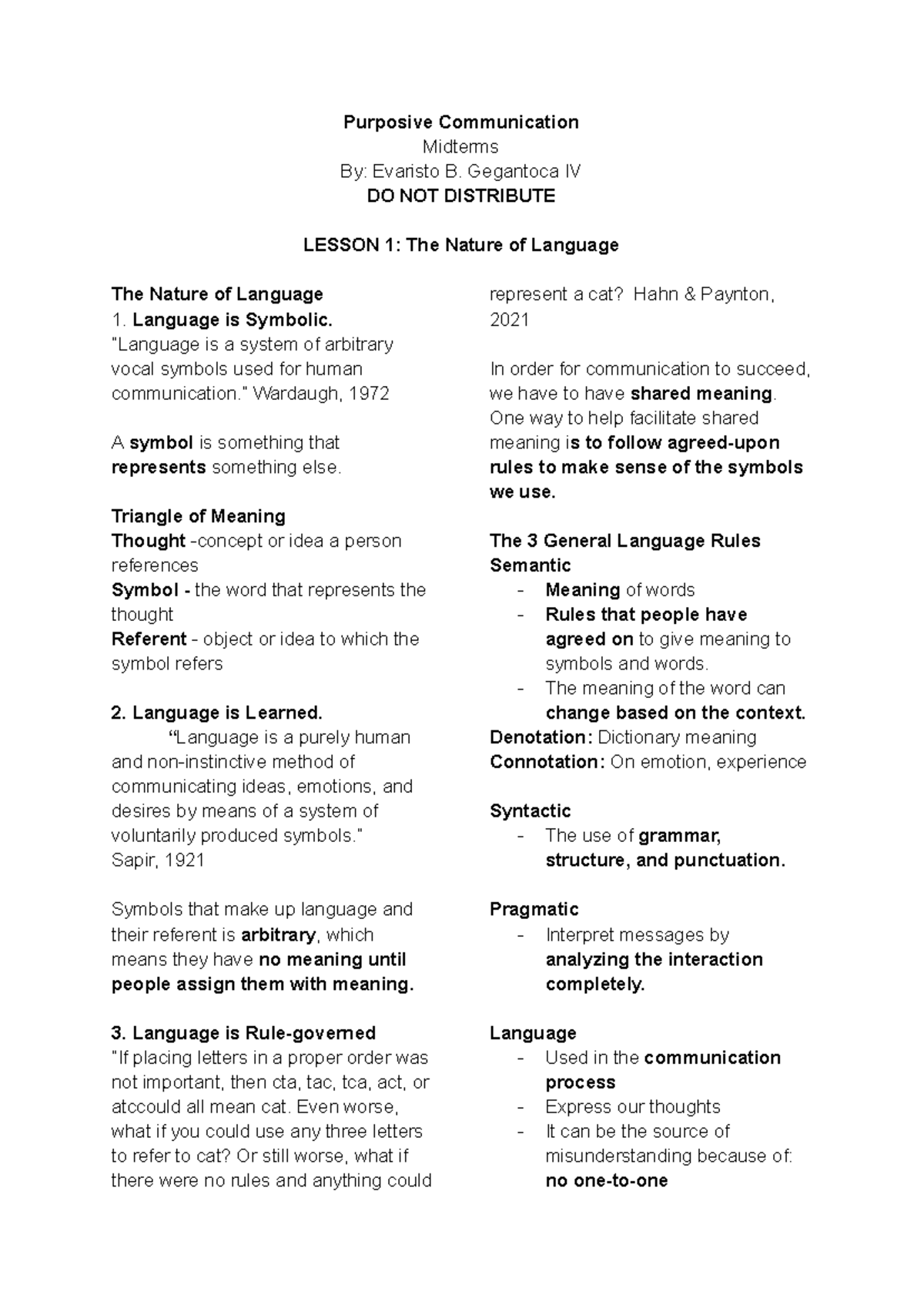 Purposive Communication Midterm Reviewer: Language & Communication ...