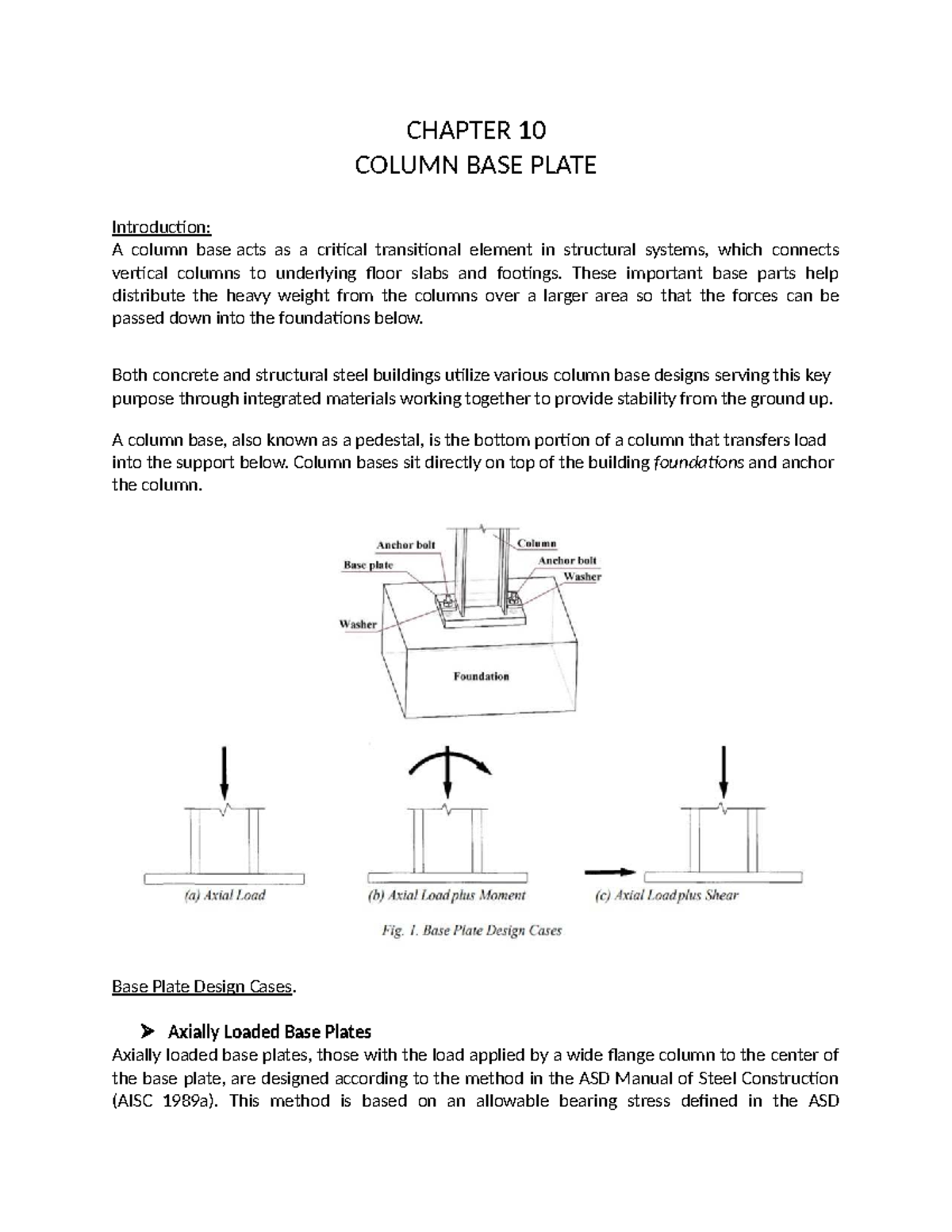 CHAPTER 10: COLUMN BASE PLATE DESIGN AND ANALYSIS - Studocu