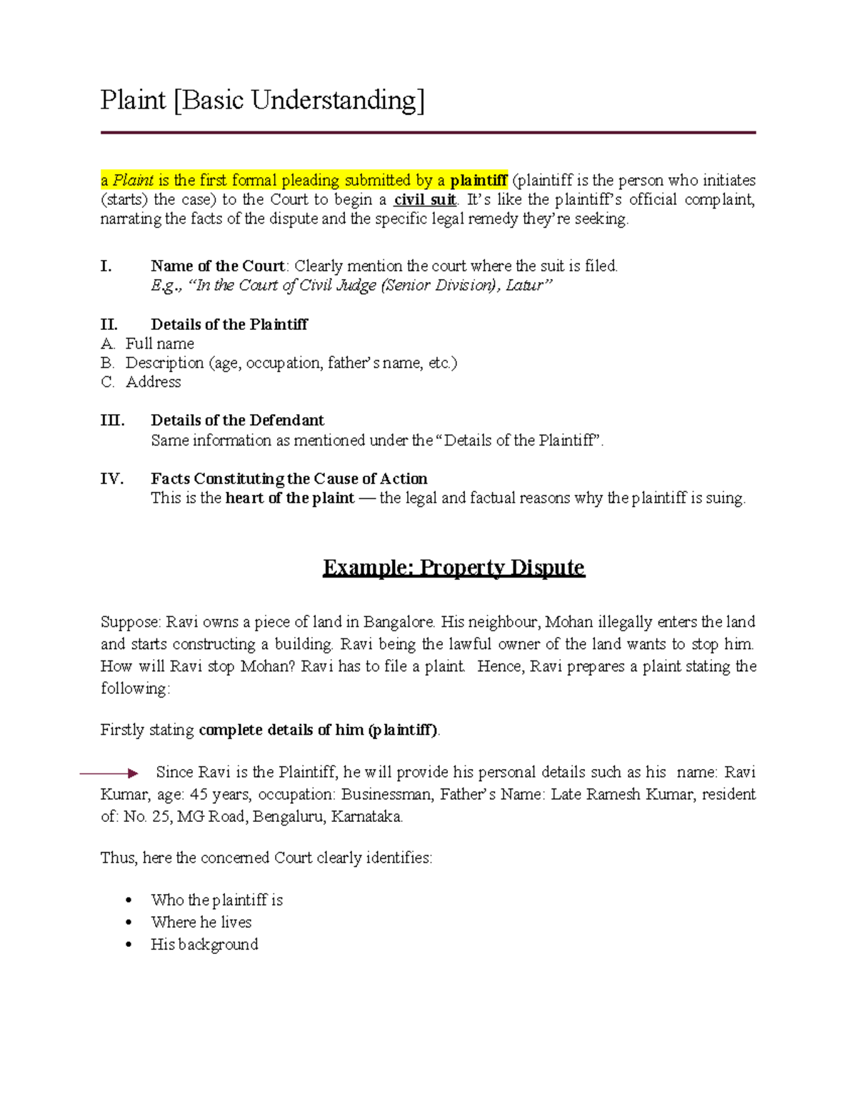 Civil Suit Plaint: Essential Elements and Structure Guide - Studocu