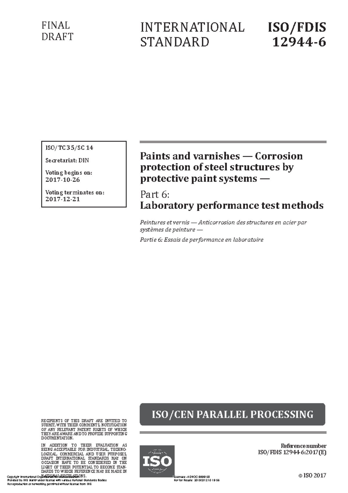 Iso 12944-6 2017 - Iso 12944-6 2017 - © ISO 2017 Paints and varnishes —  Corrosion protection of - Studocu