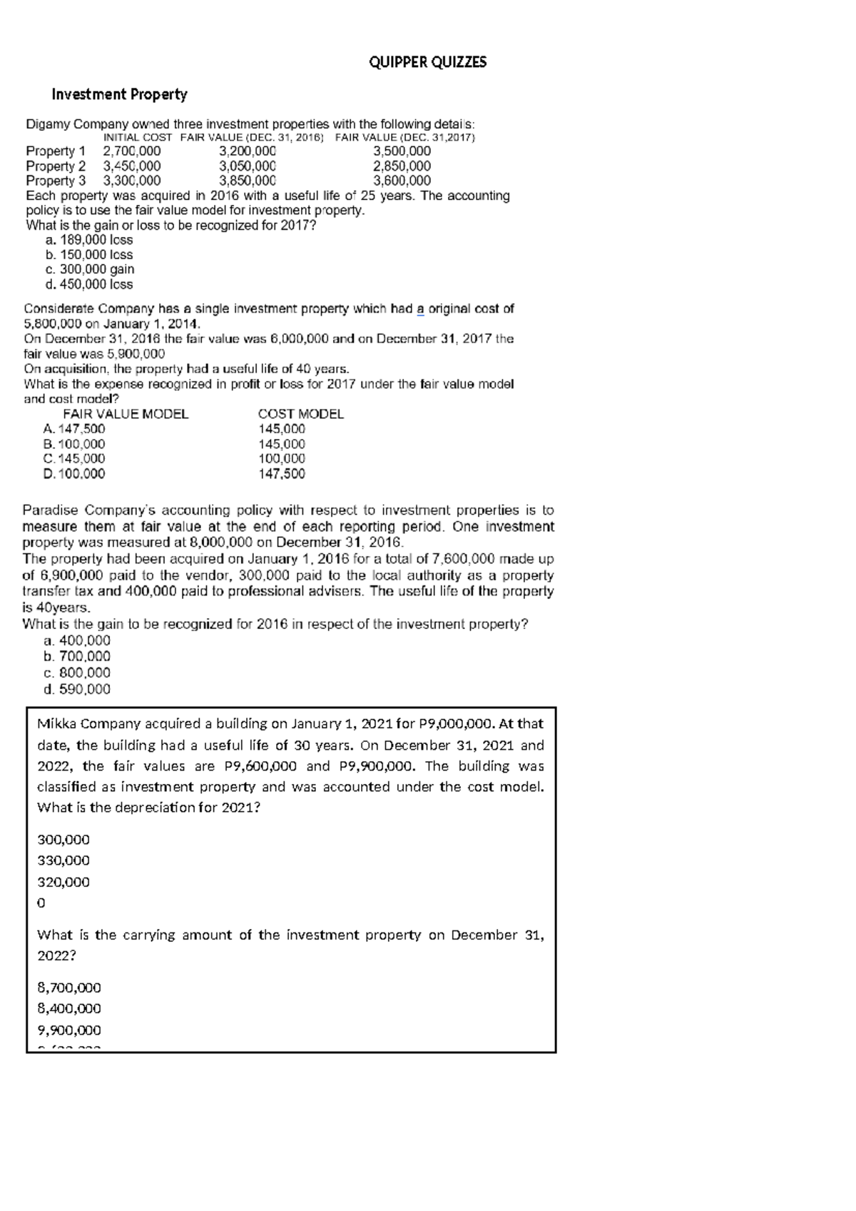 Intacc - Final Exam Reviewer on Investment Property & Depreciation ...