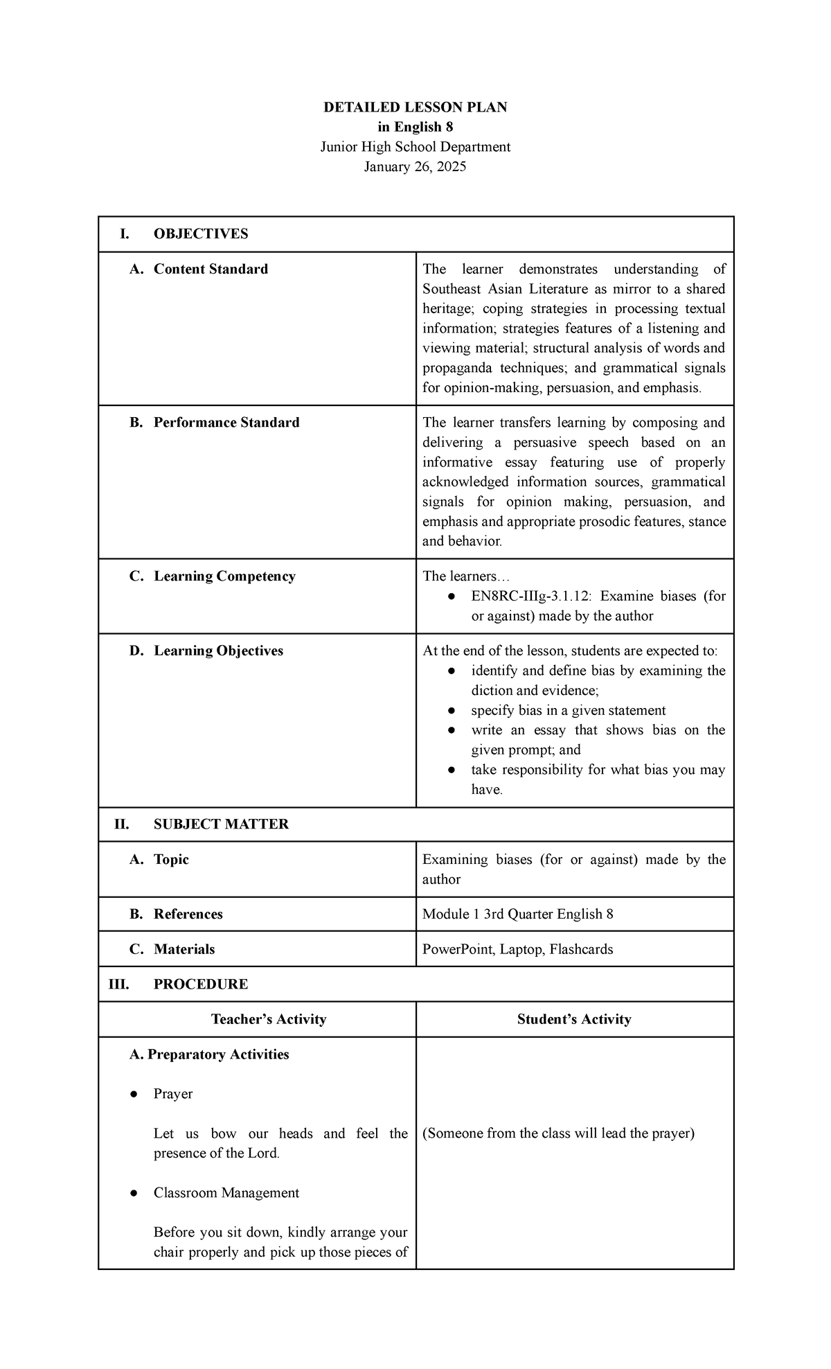 Exle Of Detailed Lesson Plan In English Grade 7 Pdf Free - Infoupdate.org