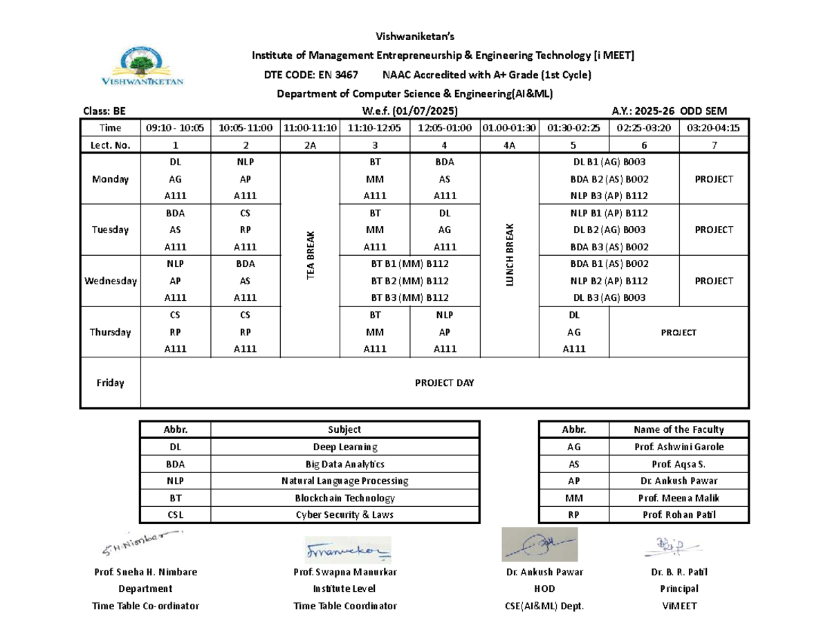 BE ODD SEM Time Table EN 3467 - University of Mumbai 2025-26 - Studocu