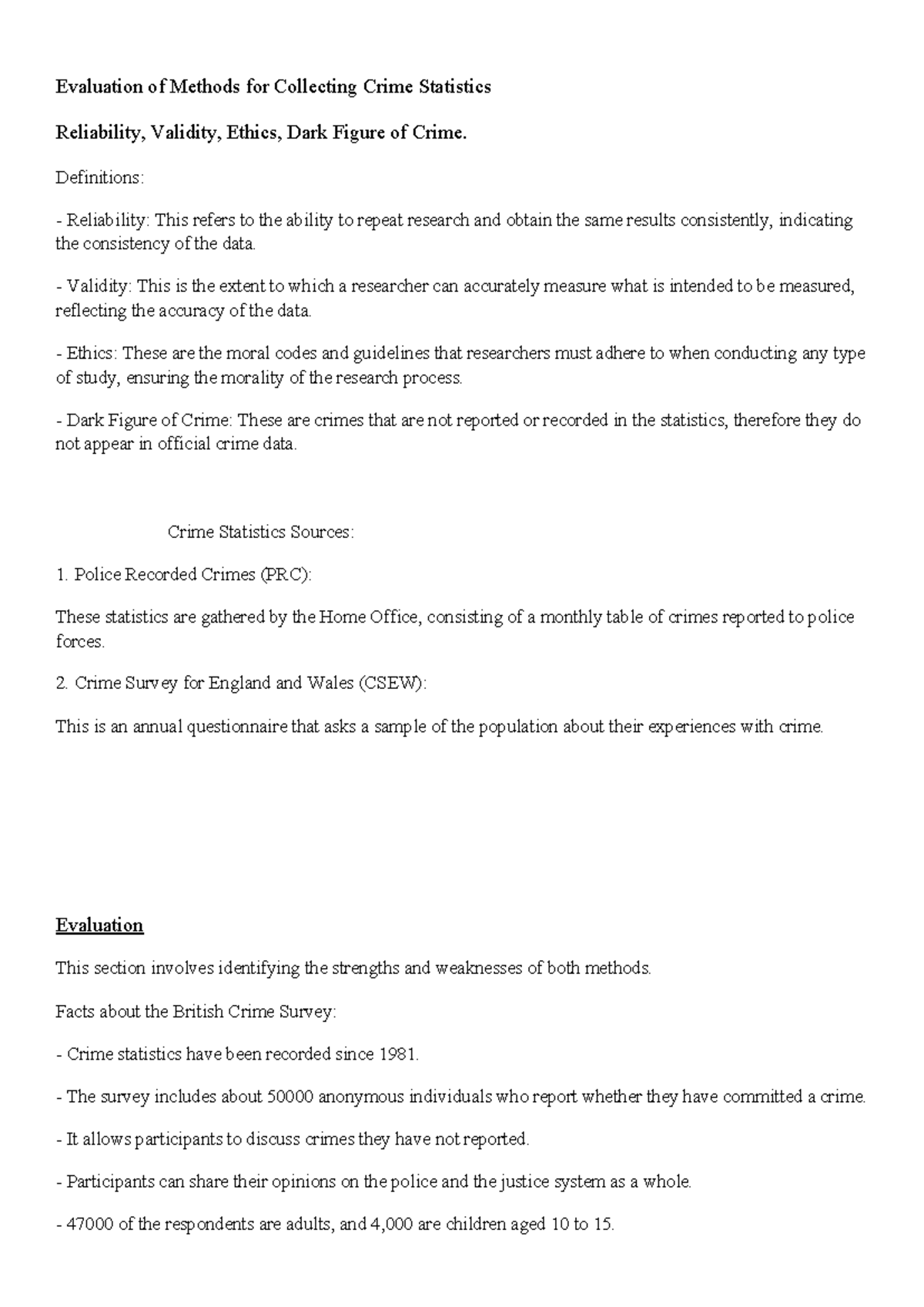 AC1 - Evaluation of Crime Statistics: Reliability, Validity & Ethics ...