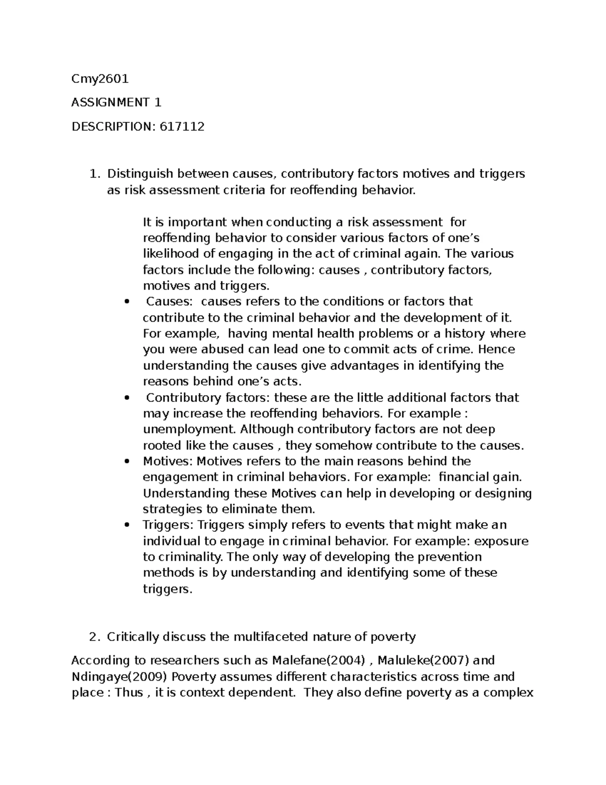 CMY2601 2014 Crime Risk Perspectives Exam Paper - Studocu