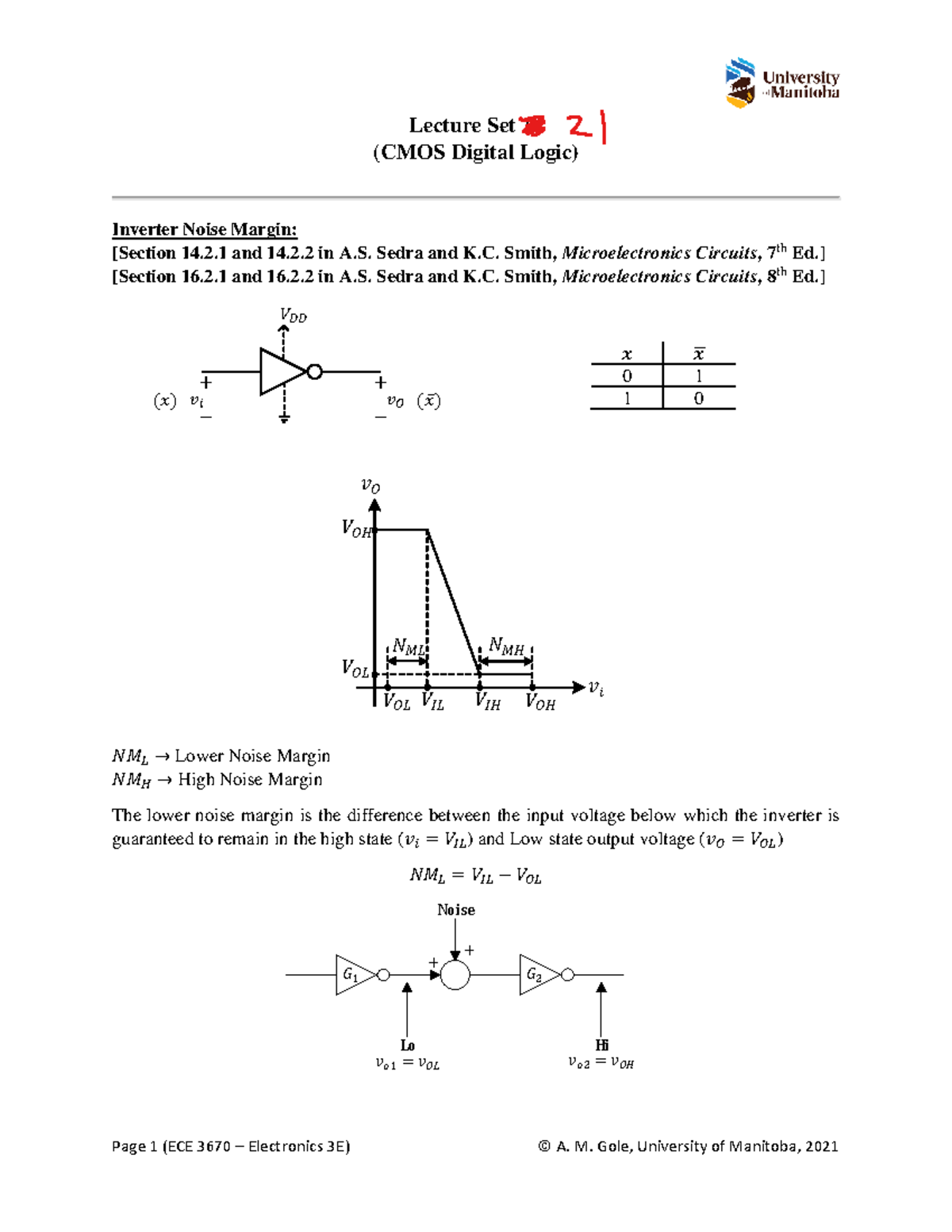 Lecture Set 21: CMOS Digital Logic - Inverter Noise Margin ...