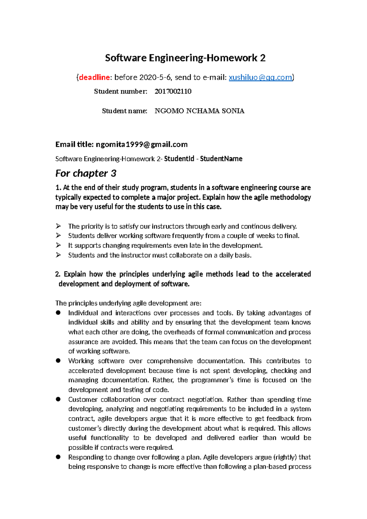 Software Engineering Homework 2: Agile Methodology Insights - Studeersnel