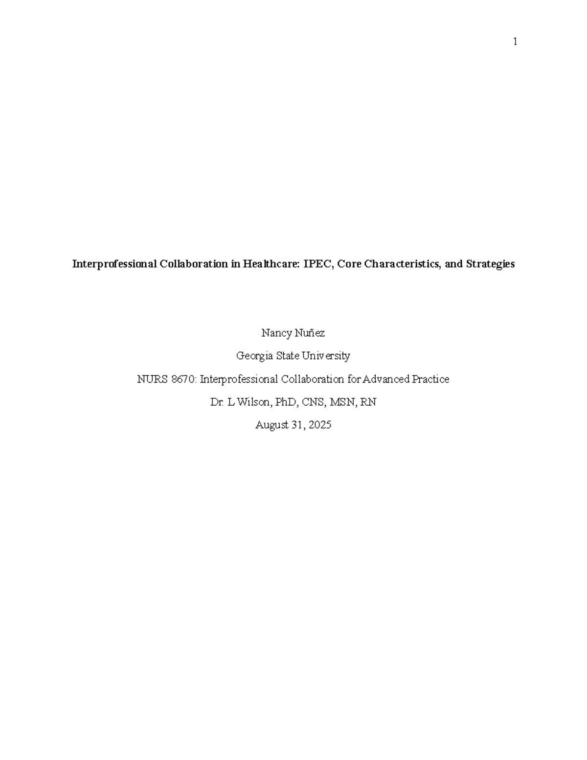 IPC Module 1 - Assignment: Interprofessional Collaboration Strategies ...