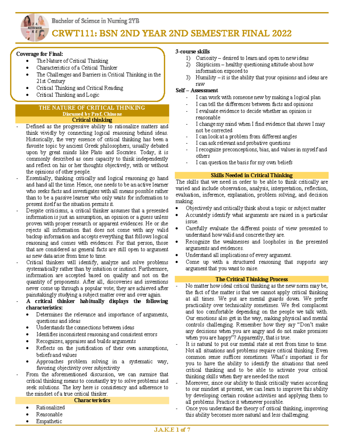 CRWT111 Final Exam Review: Understanding Critical Thinking Essentials ...