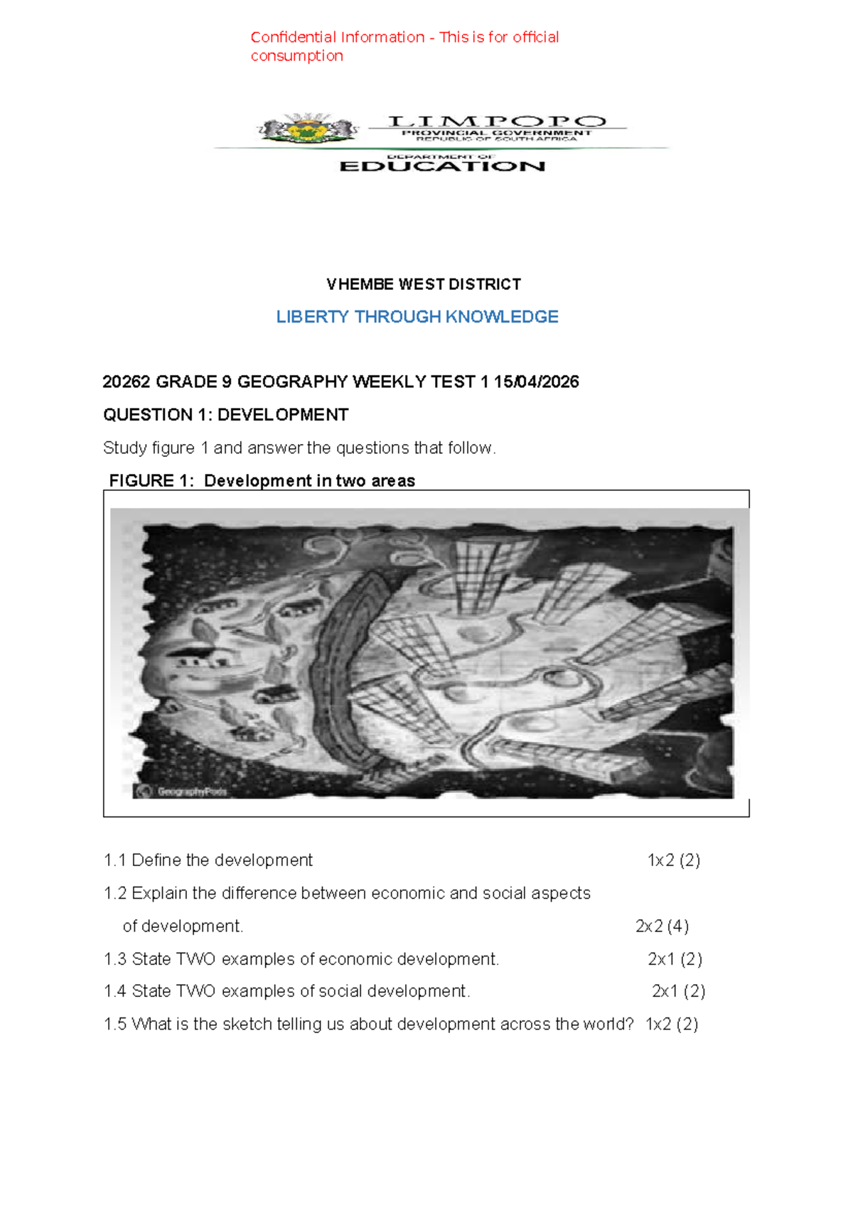 20262 Grade 9 Geography Weekly Test 1: Development Insights - Studocu