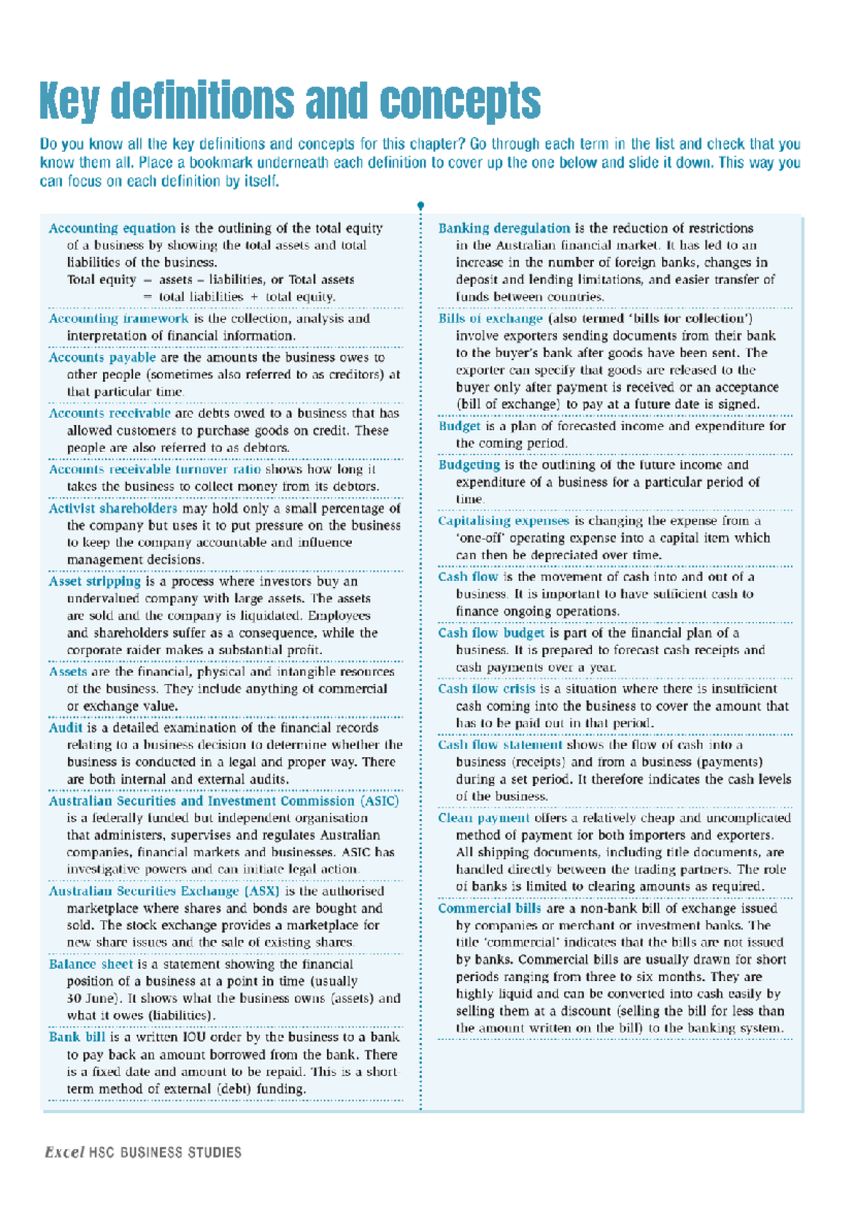 Key Definitions - Place a bookmark underneath each definition to cover ...
