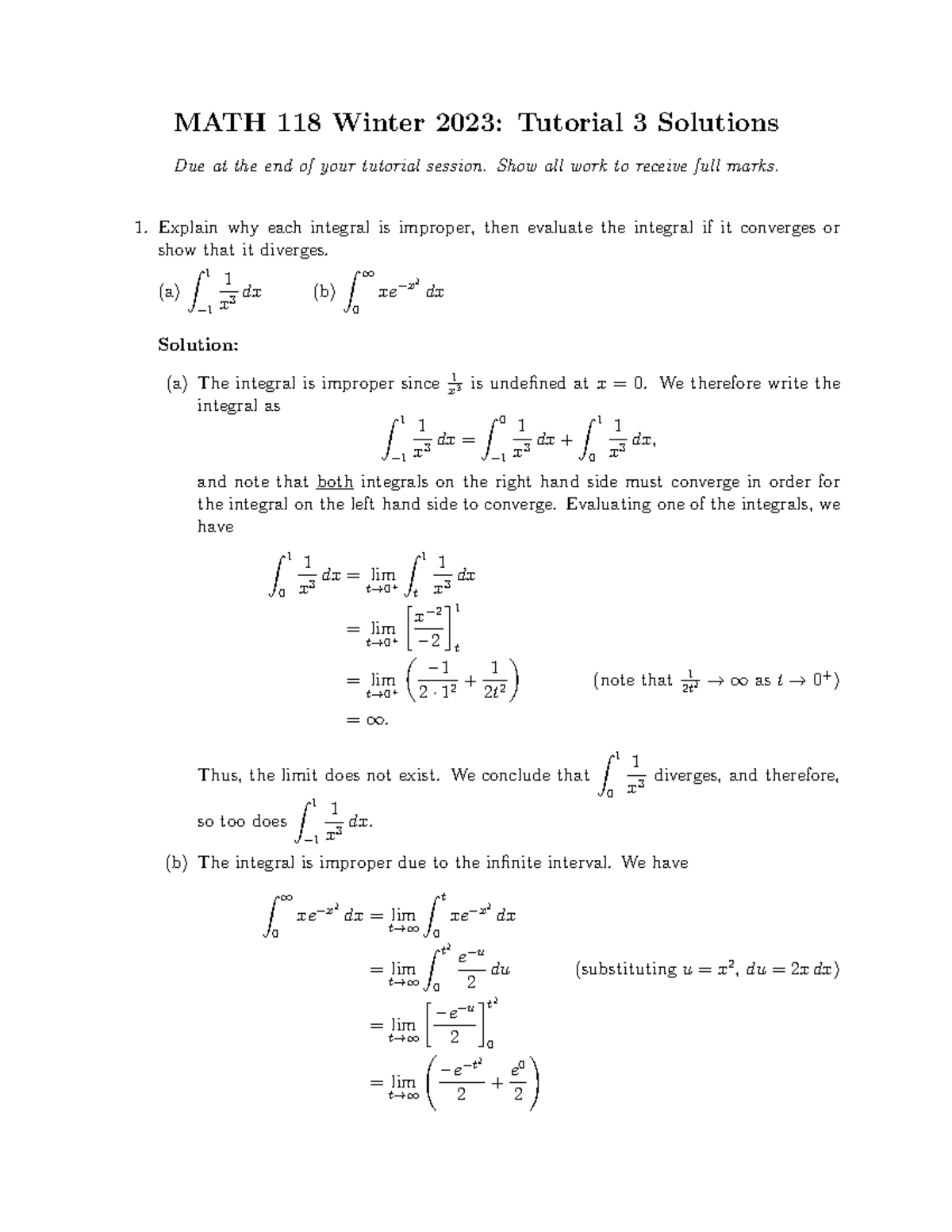 MATH 118 W23 T03 Solutions: Evaluating Improper Integrals & Simpson's ...