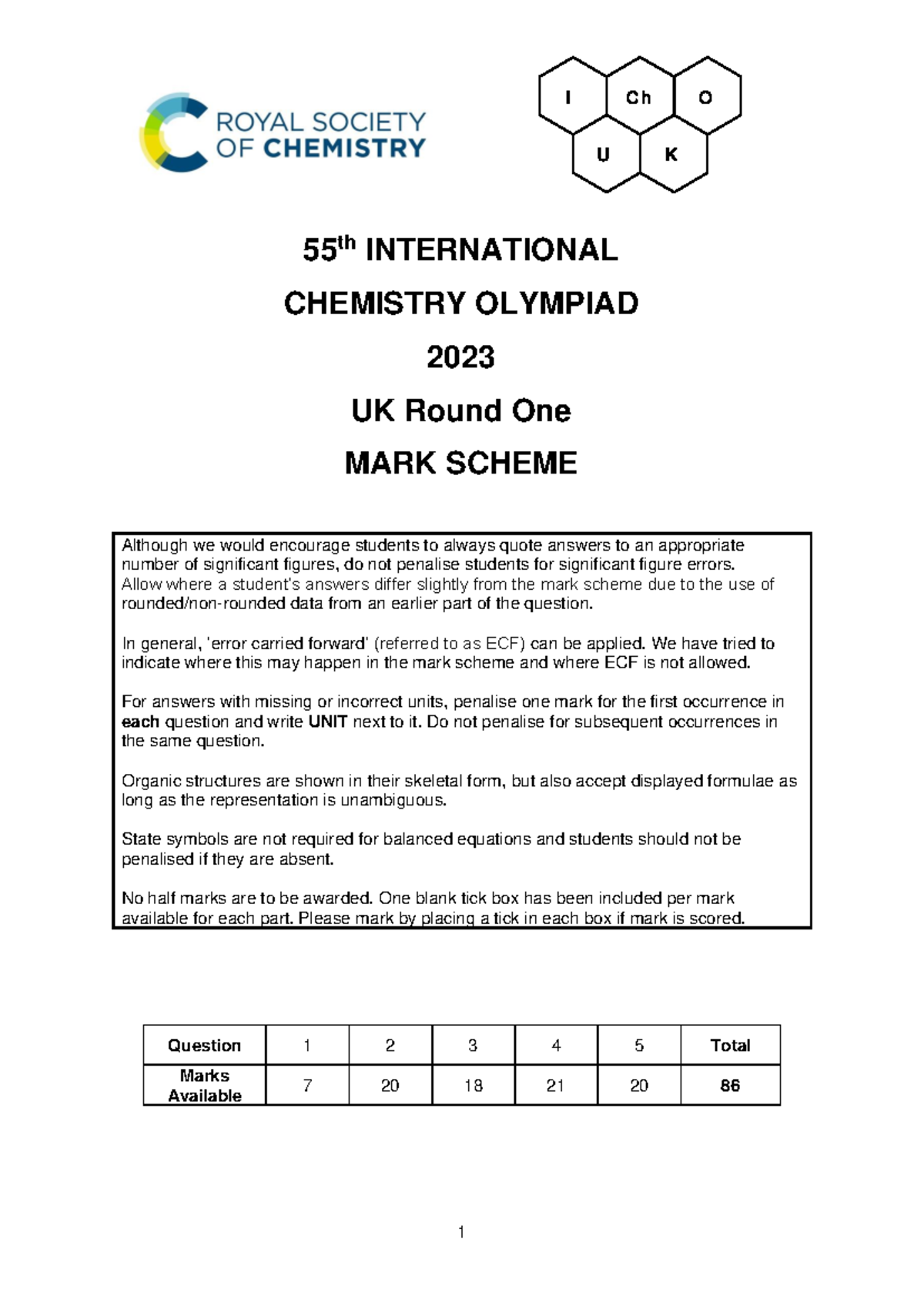 Olympiad 2023round 1markscheme 786064 - 55 th INTERNATIONAL CHEMISTRY ...