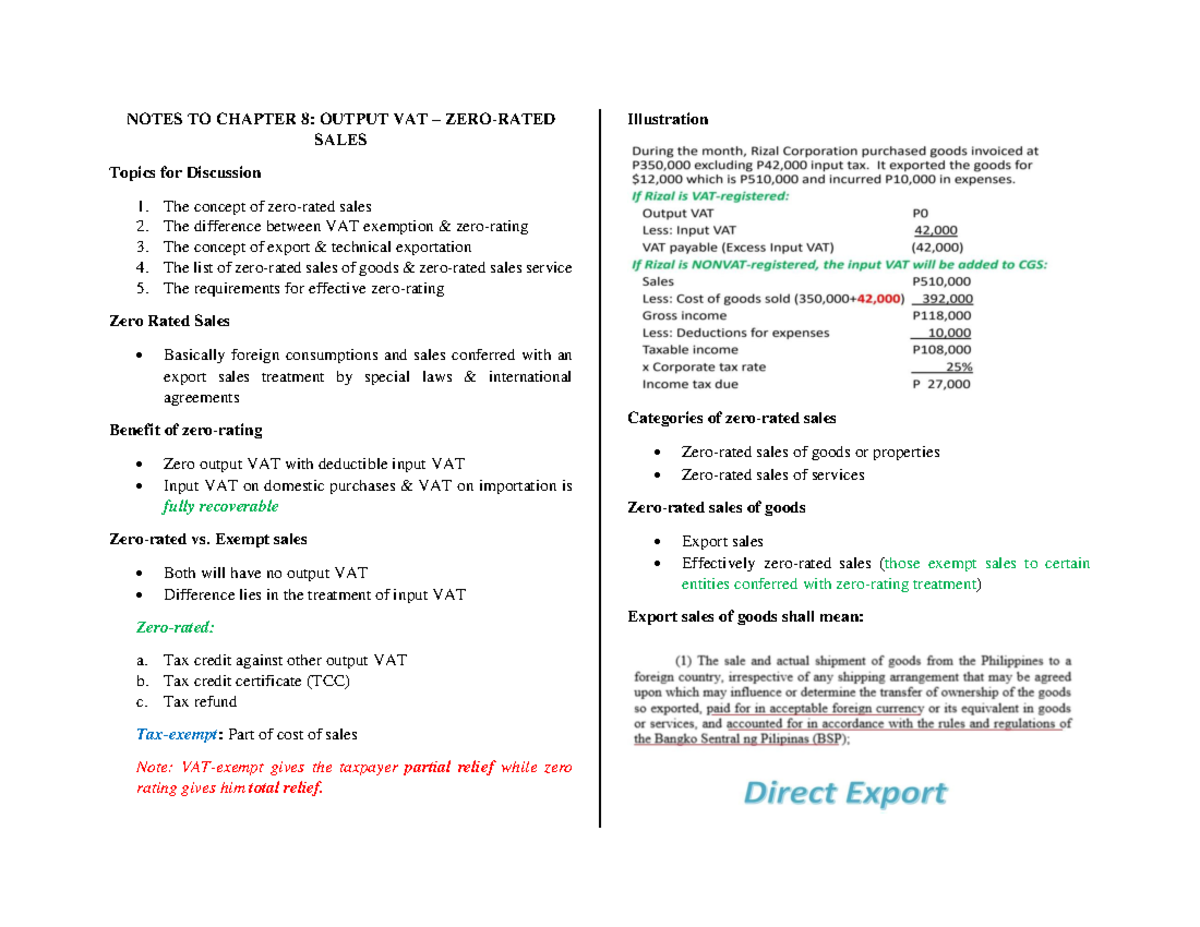 C8 - Chapter Notes on Zero-Rated Sales: VAT and Export Transactions ...