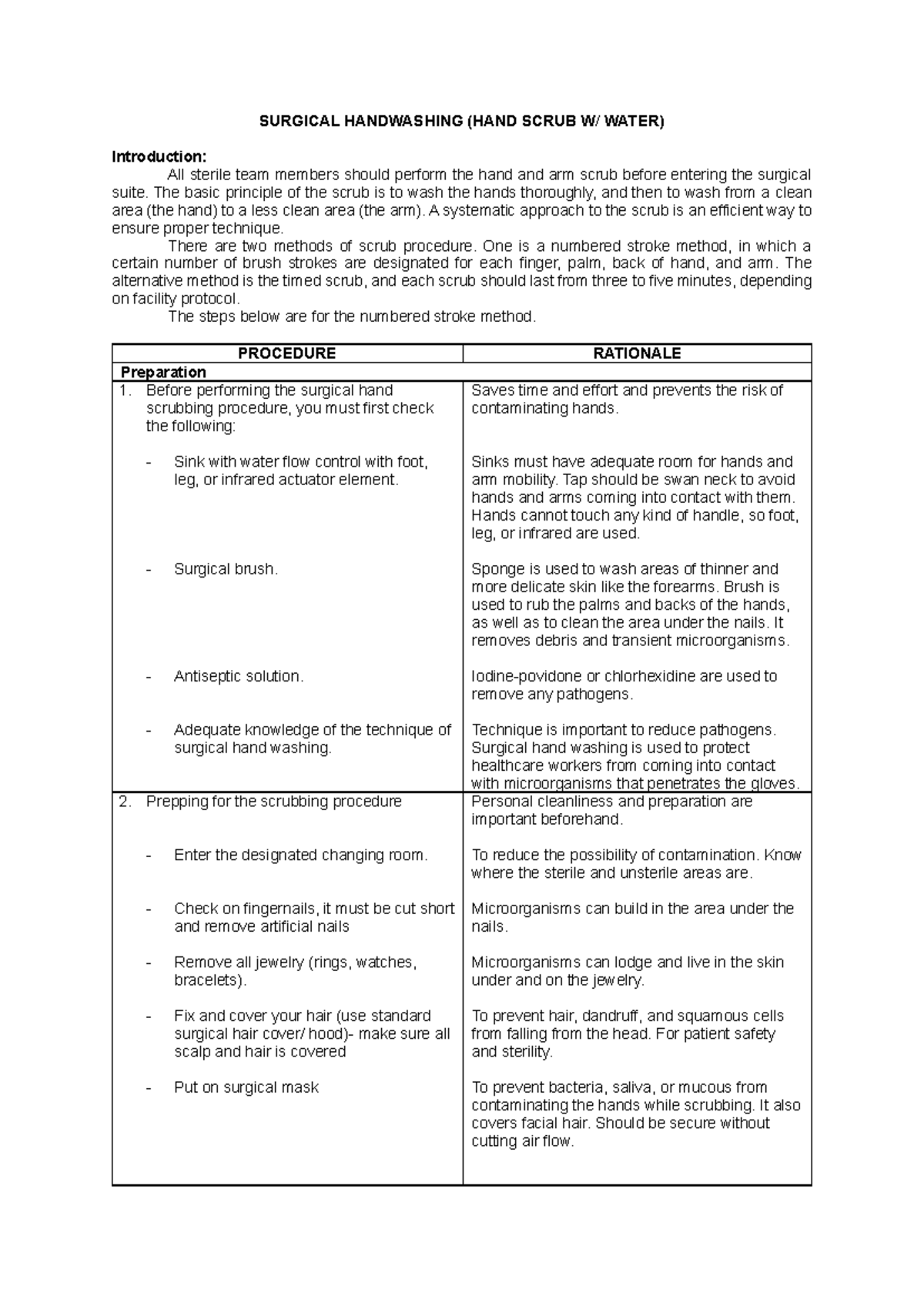 MSN1-SL Surgical Handwashing and Catheterization Procedures Guide - Studocu