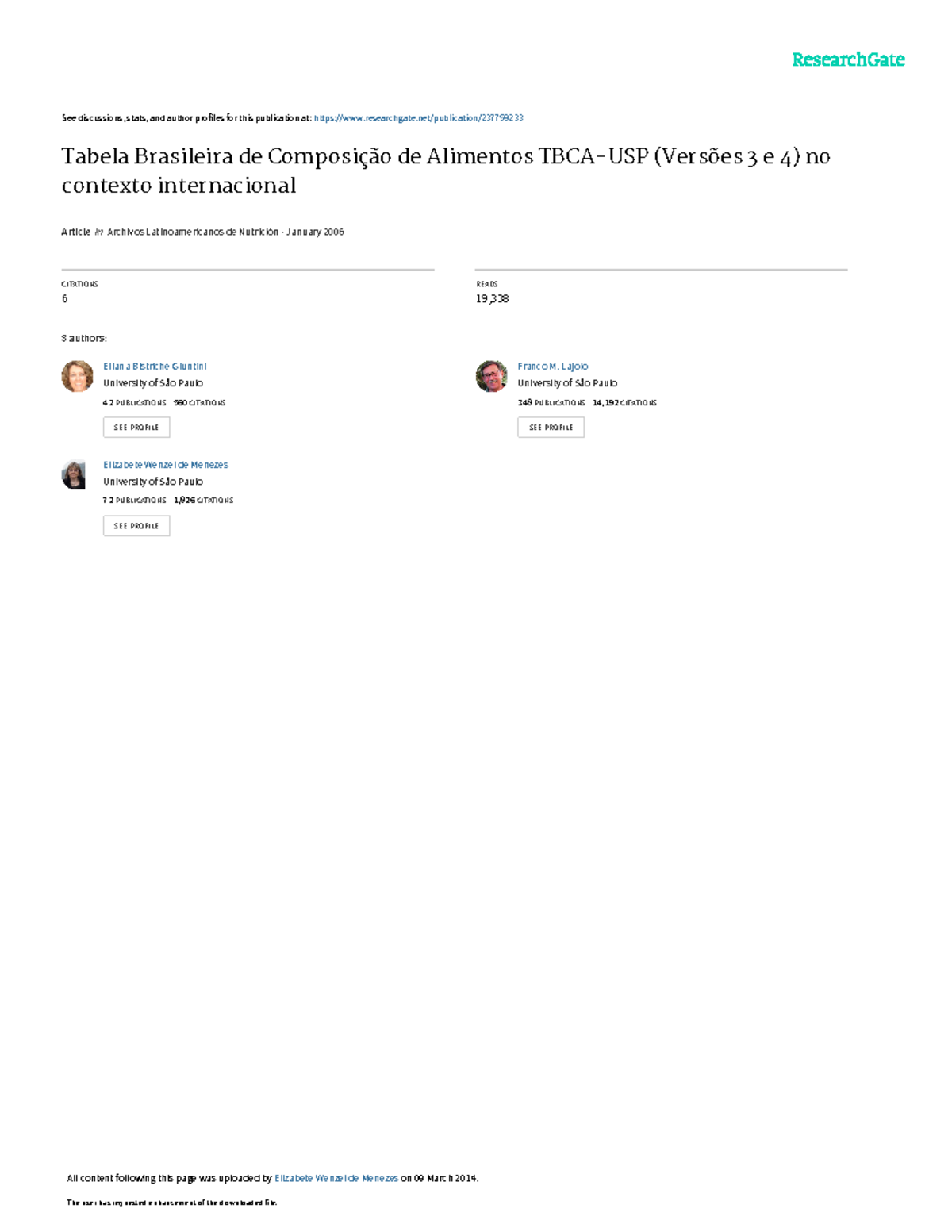Tabela Brasileira de Composição de Alimentos TBCA-USP: Versões 3 e 4 e ...