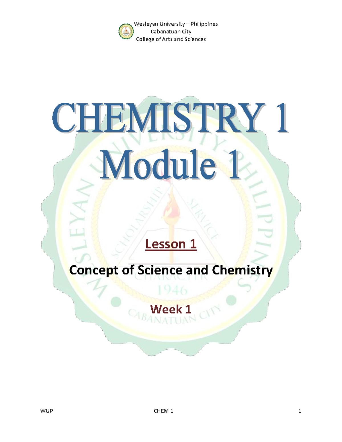 Chem 1 - Week 1 Lecture Notes: Concepts of Science & Chemistry - Studocu
