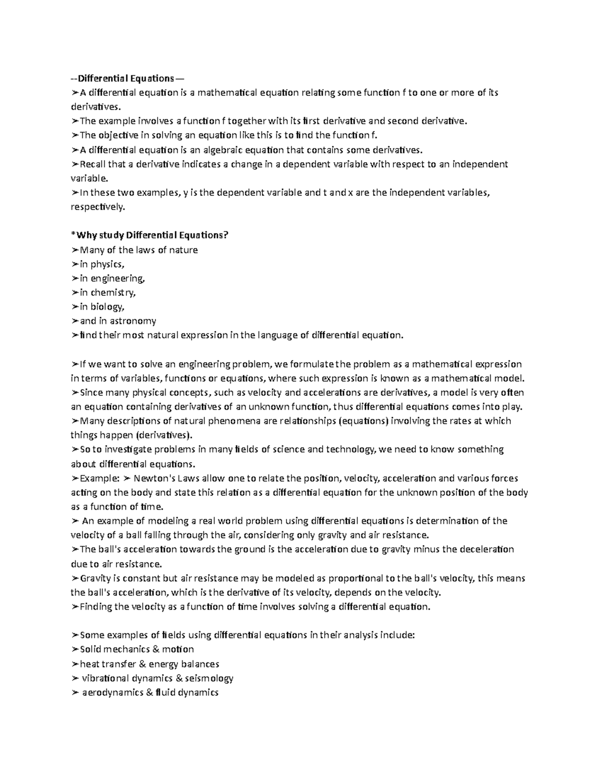 Differential Equations Notes: Understanding ODEs & PDEs Basics - Studocu