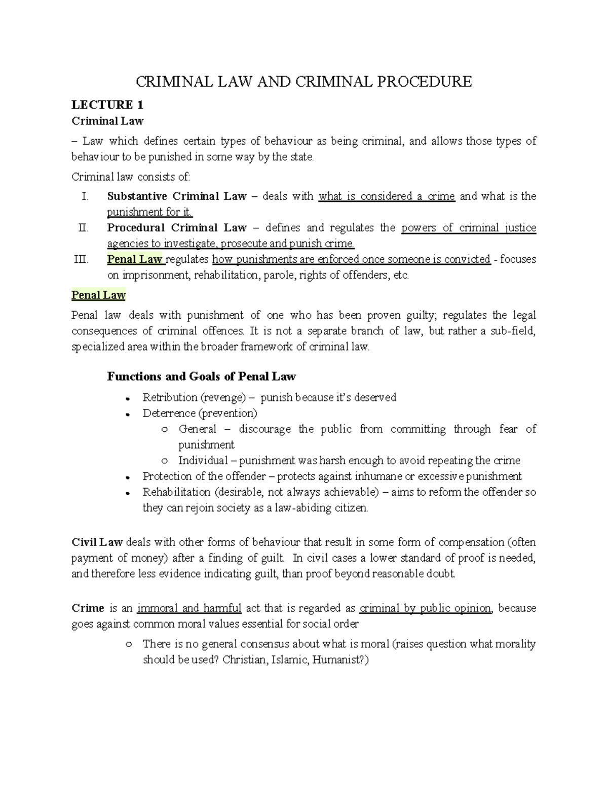 CRIMINAL LAW AND PROCEDURE LECTURE 1: Overview and Key Concepts - Studocu