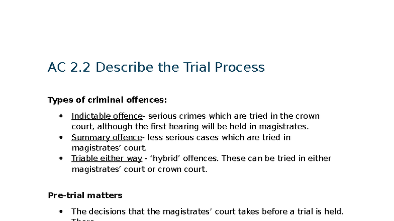 AC 2.2 Trial Process Overview: Types of Criminal Offences and ...