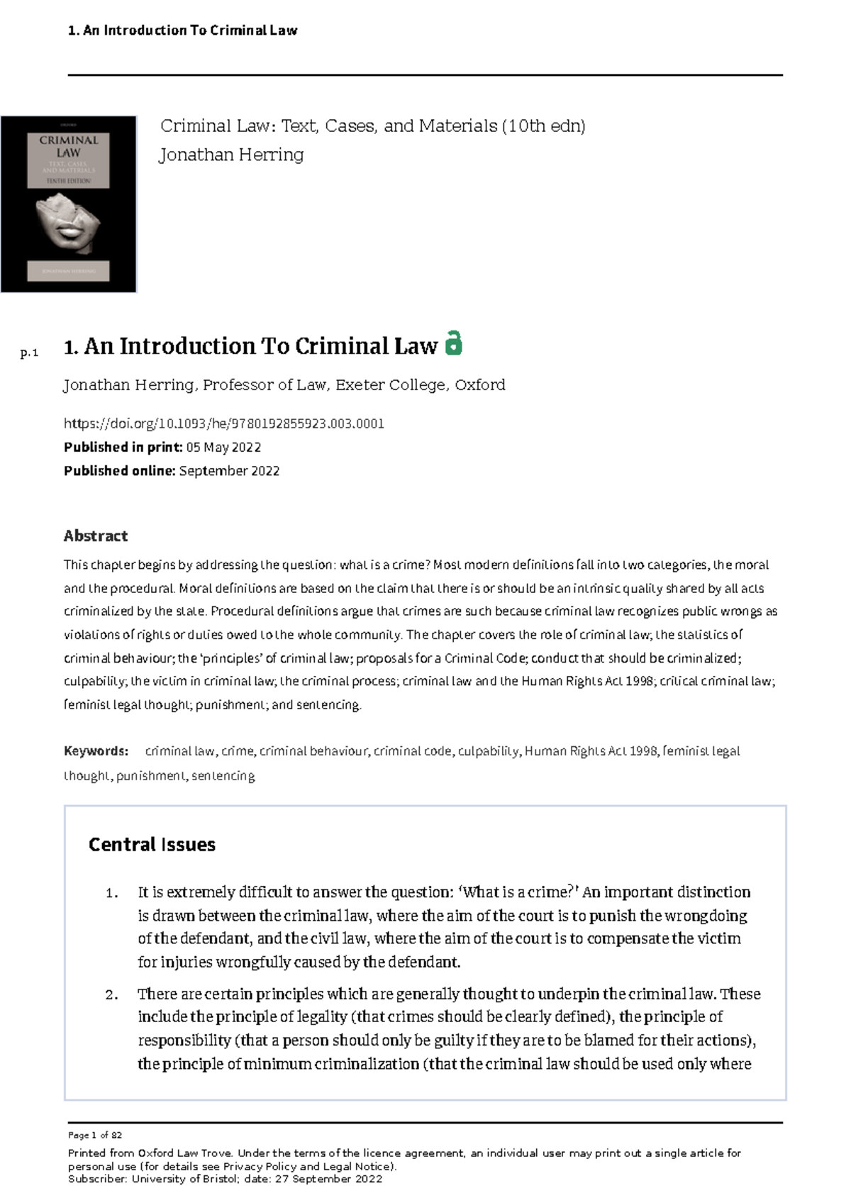Criminal Law CH 1: Understanding the Foundations and Definitions - Studocu