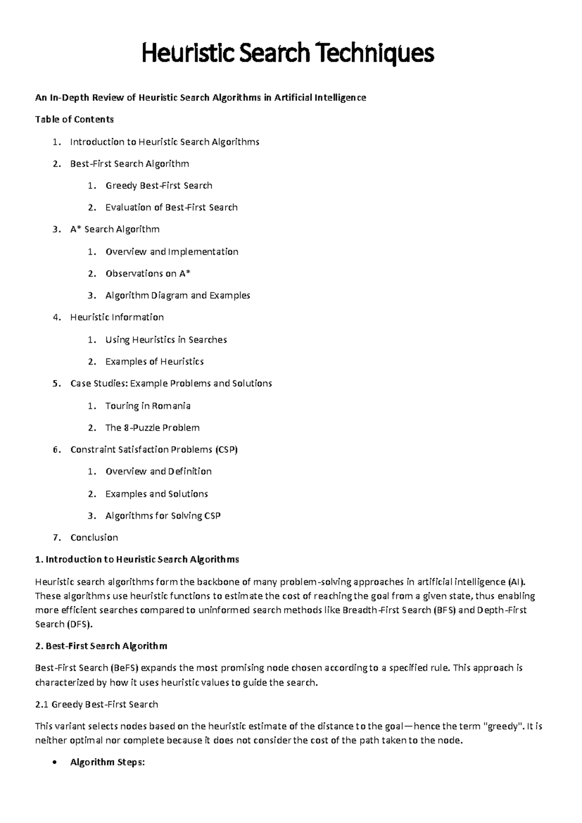 Heuristic Search Techniques - Introduction to Heuristic Search ...